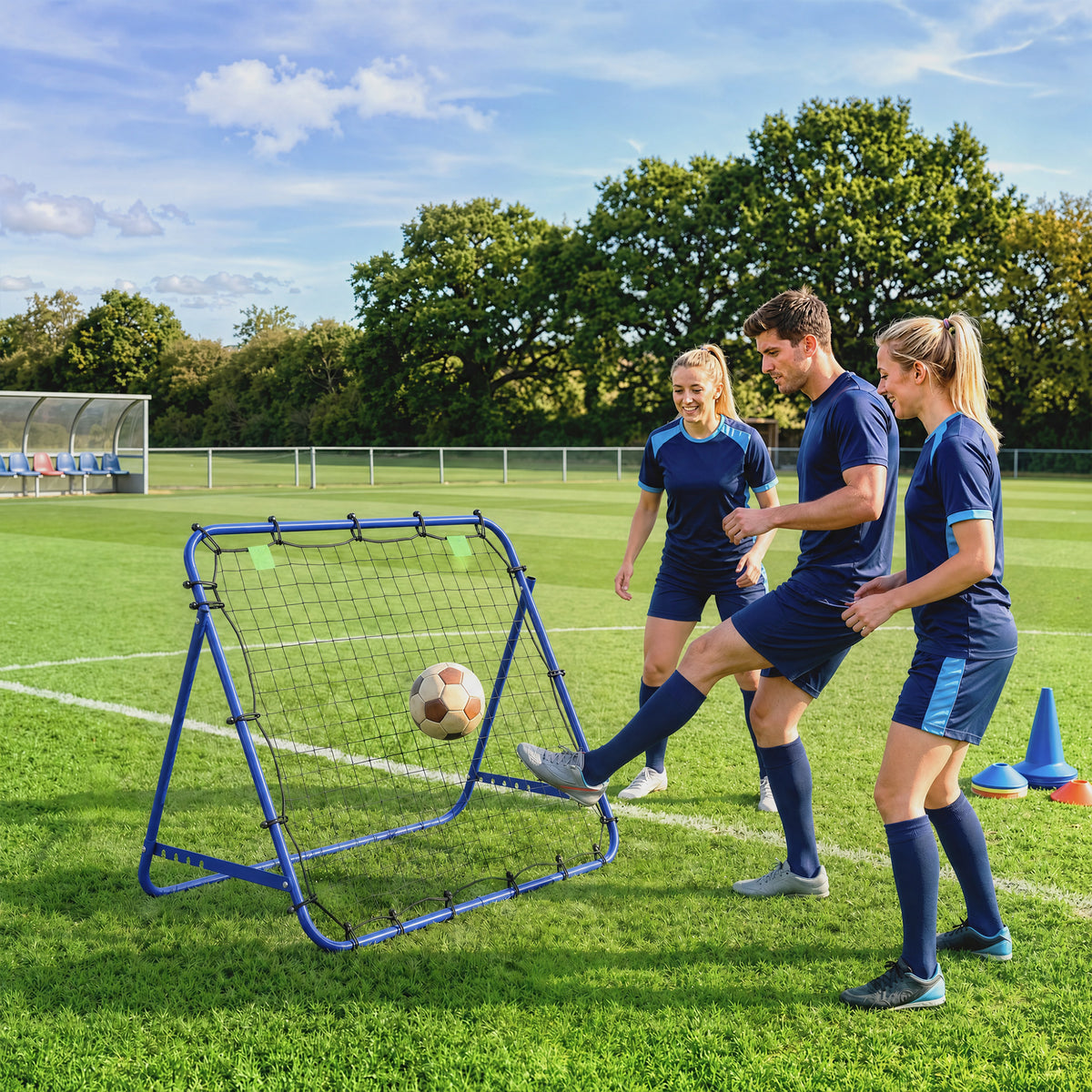 HOMCOM Adjustable Rebounder Net Kickback Target Goal for Teens Adults Training, Blue