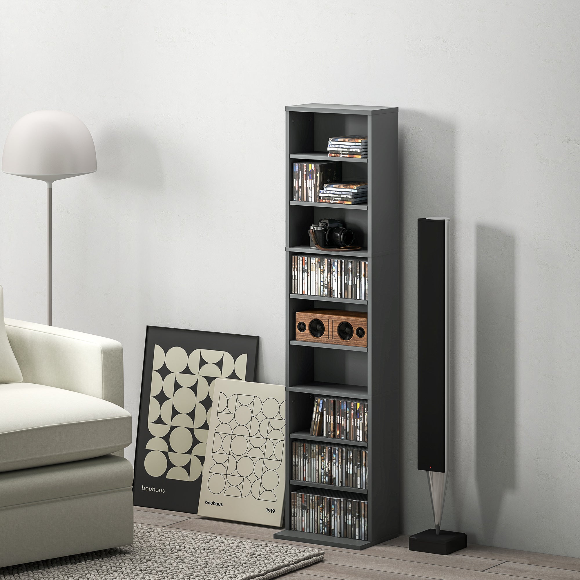 HOMCOM 260 Narrow CD Storage Unit - Grey - North Peak Garden Furniture