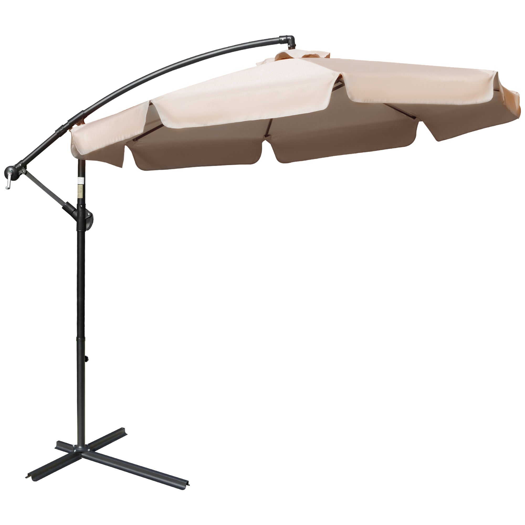 Outsunny 2.7m Cantilever Parasol Banana Sun Umbrella with Crank Handle and Cross Base for Outdoor Hanging Sun Shade Light Brown - North Peak Garden Furniture