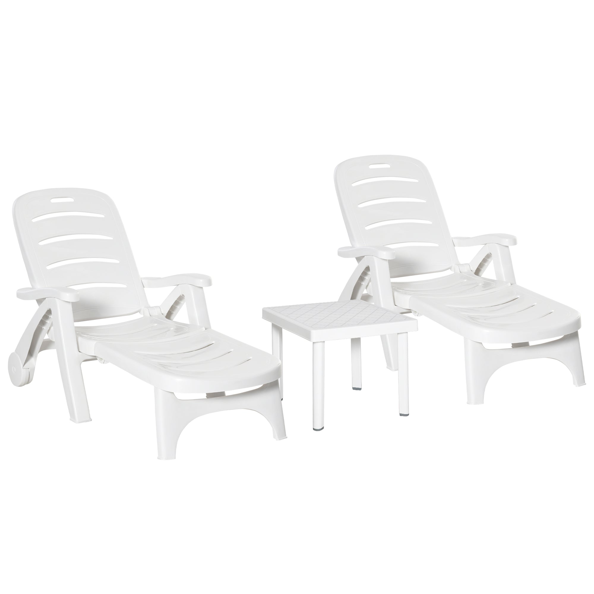 Outsunny 3pcs Garden Furniture Set Outdoor Furniture Set Dining Table, 2 Lounge Chairs and 1 Garden Side Table White - North Peak Garden Furniture
