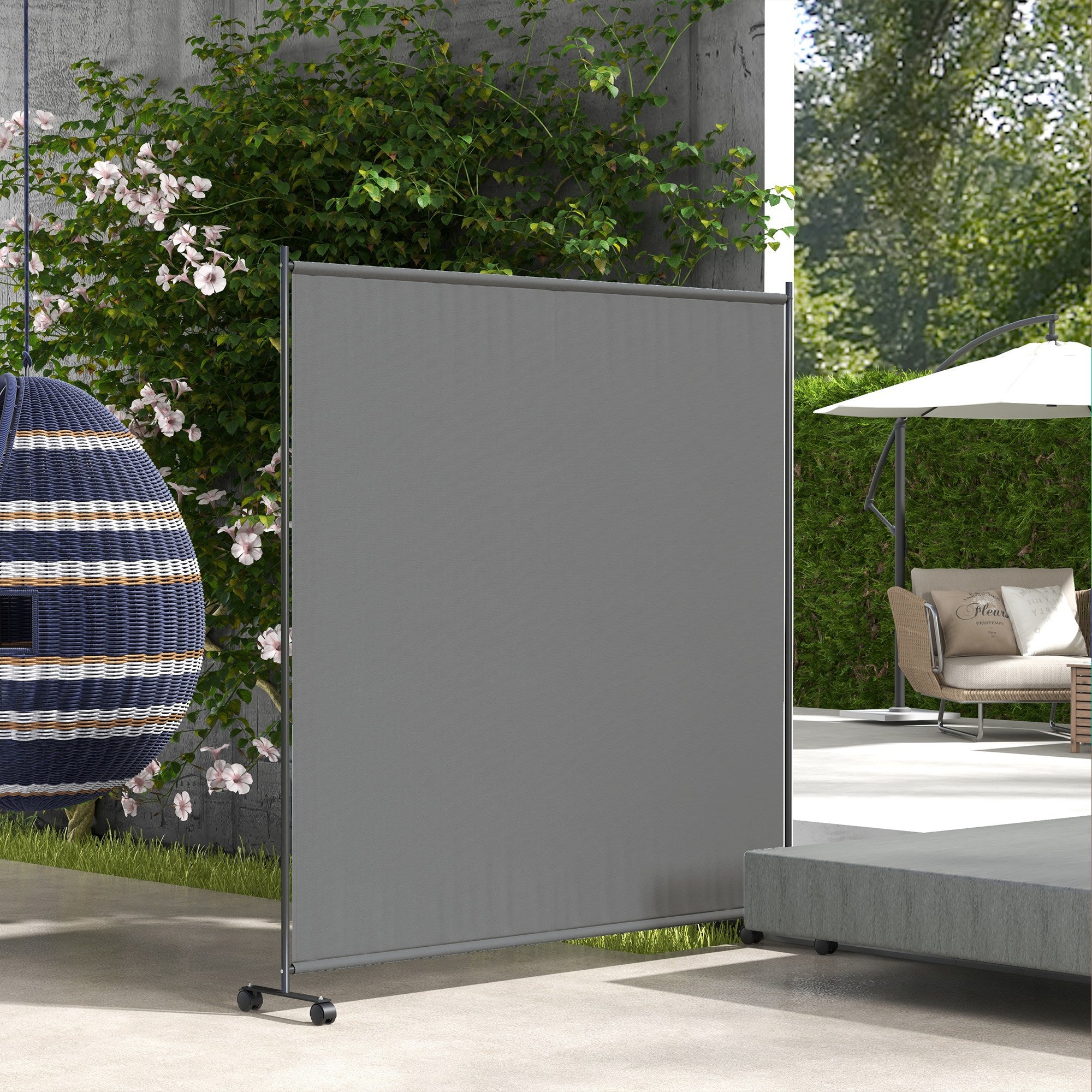 Outsunny 183 x 181cm Outdoor Privacy Screen, with Wheels - Dark Grey - North Peak Garden Furniture