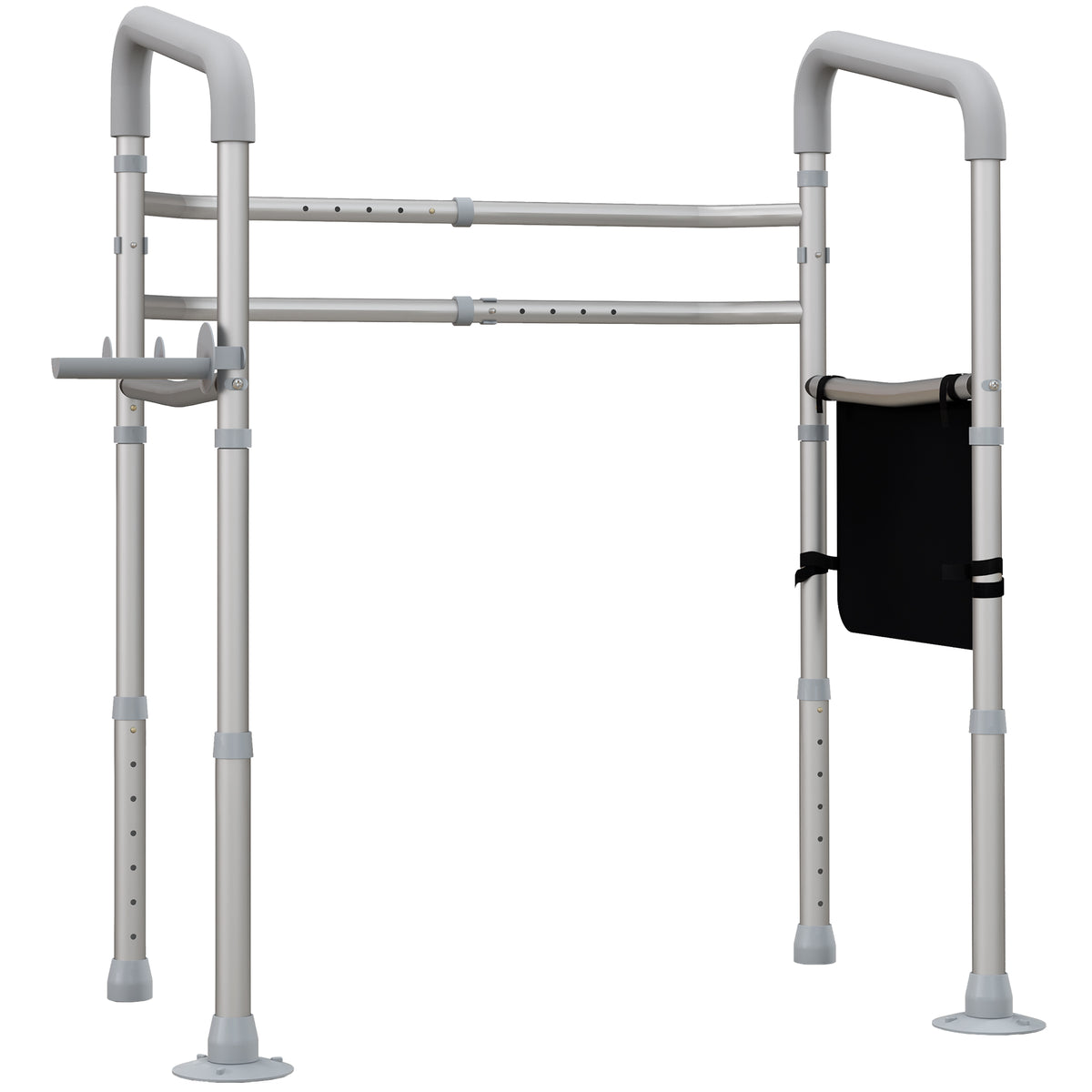 HOMCOM Free Standing Toilet Frame, Height and Width Adjustable Toilet Safety Frame with Arms, 2 Additional Suction Cups, Storage for Elderly, Disabled, Handrail Grab Bar, 136kg Weight Capacity