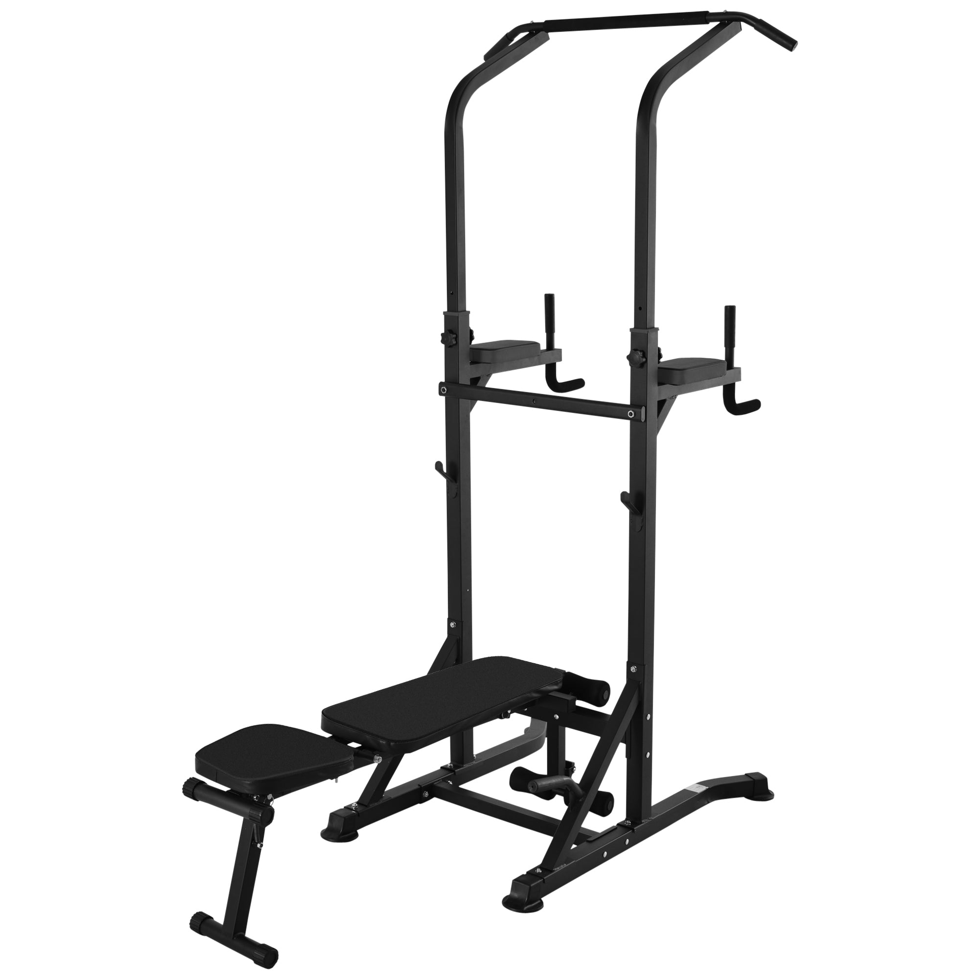 HOMCOM Pull Up Station with Adjustable Weight Bench, Dip Station and Barbell Rack, Multi-Function Power Tower Free Standing Pull Up Bar for Home Gym - North Peak Garden Furniture