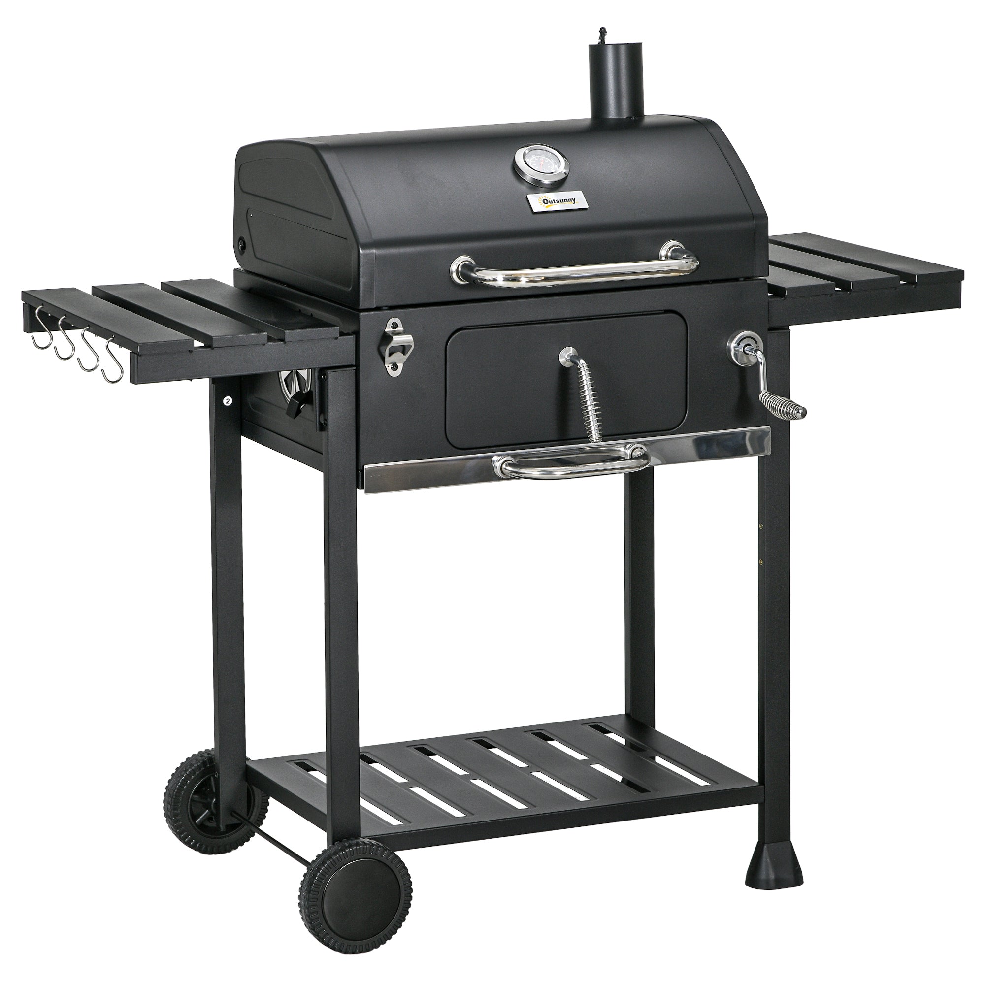 Outsunny Adjustable Charcoal Pan BBQ, with Thermometer and Warming Rack - North Peak Garden Furniture