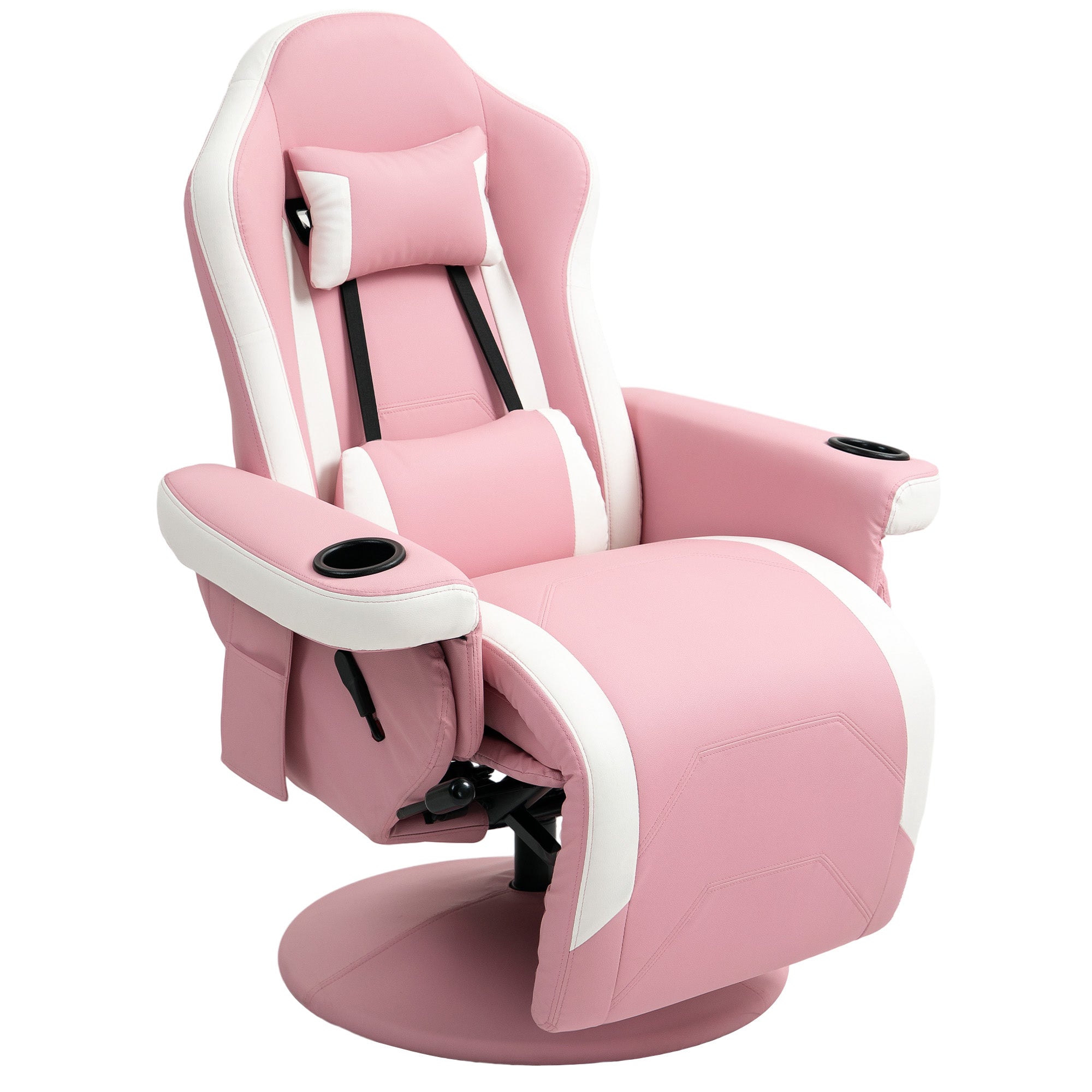 HOMCOM Manual Recliner Armchair PU Leather Lounge Chair w Adjustable Leg Rest, 135° Reclining Function, 360° Swivel, Pink - North Peak Garden Furniture