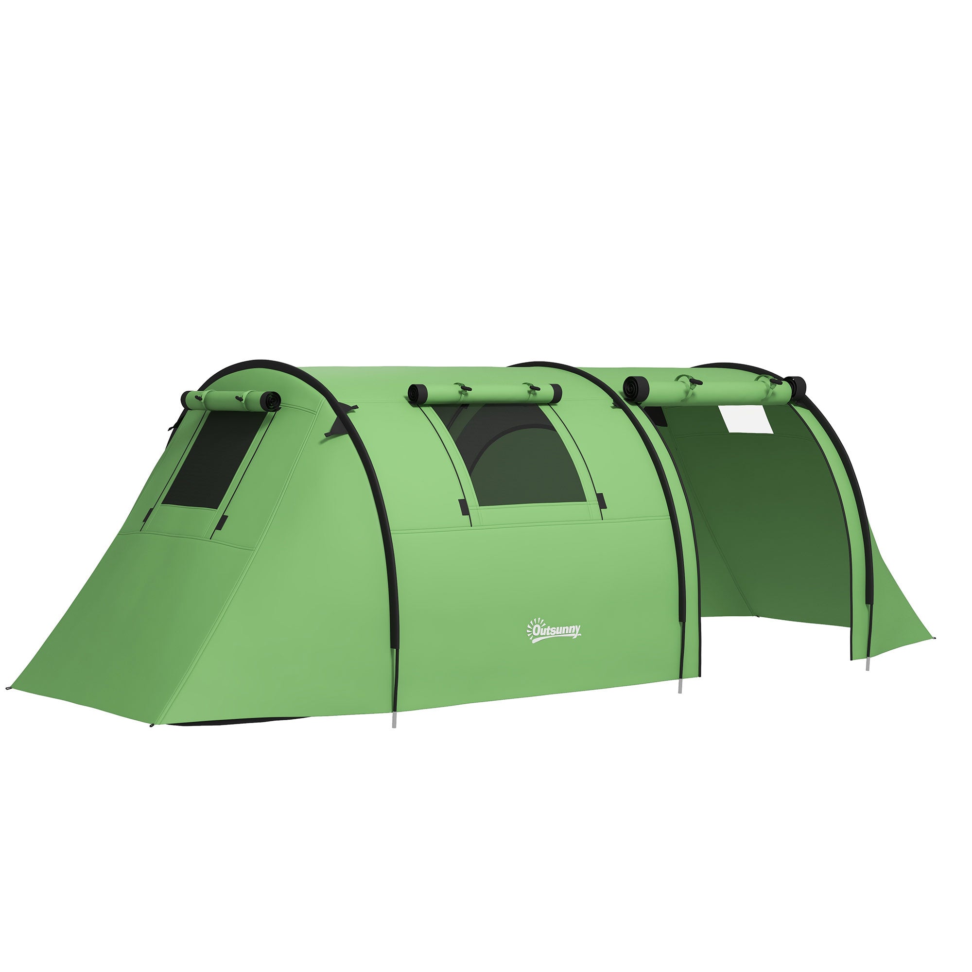 Outsunny Four Man Duo Room Tunnel Tent, with Accessories - Green - North Peak Garden Furniture