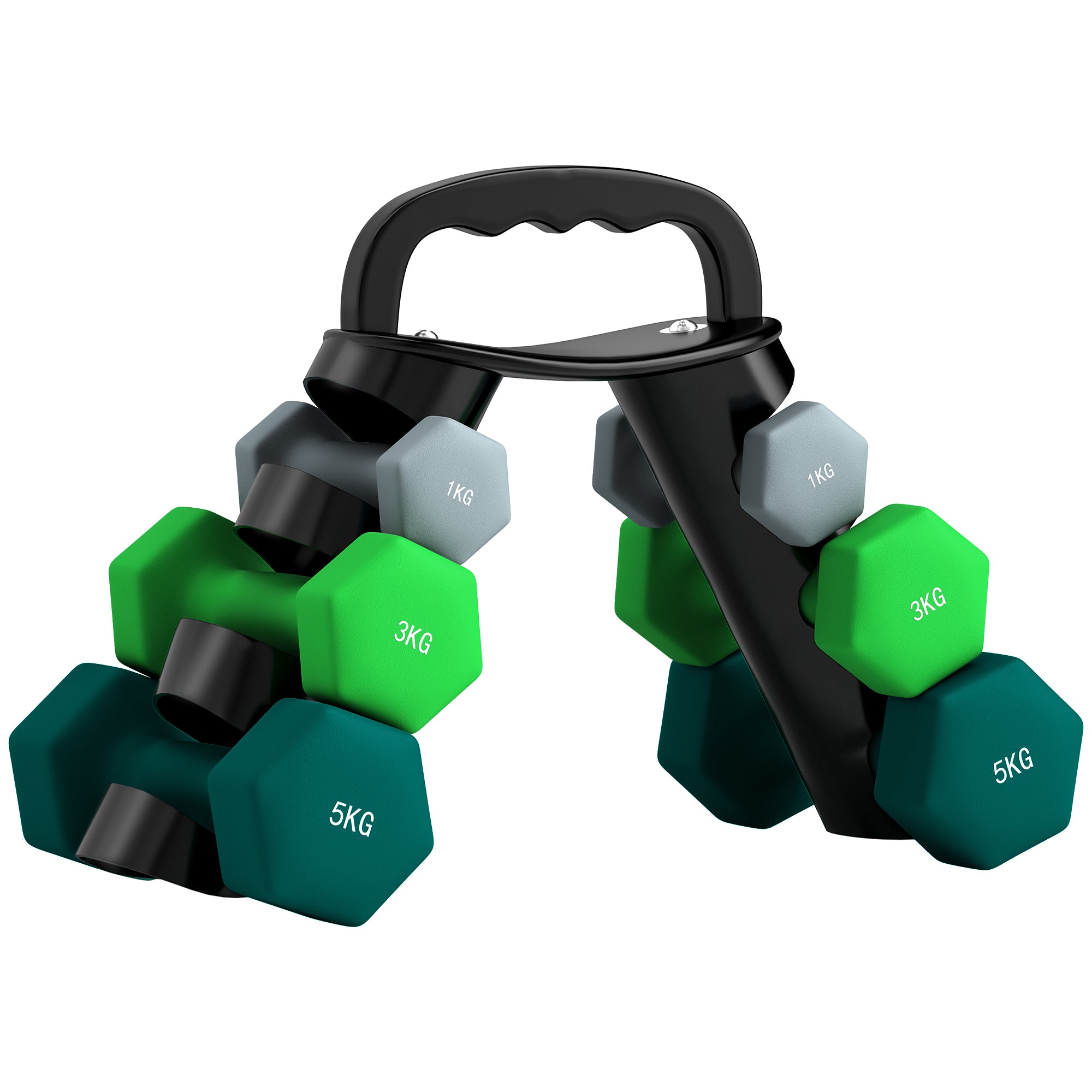 SPORTNOW Dumbbells Set with Carry Storage Rack, Set of 6 Weights for Home Gym Kettlebell Training Weight Lifting Exercise, 2 x 1kg, 2 x 3kg, 2 x 5kg - North Peak Garden Furniture