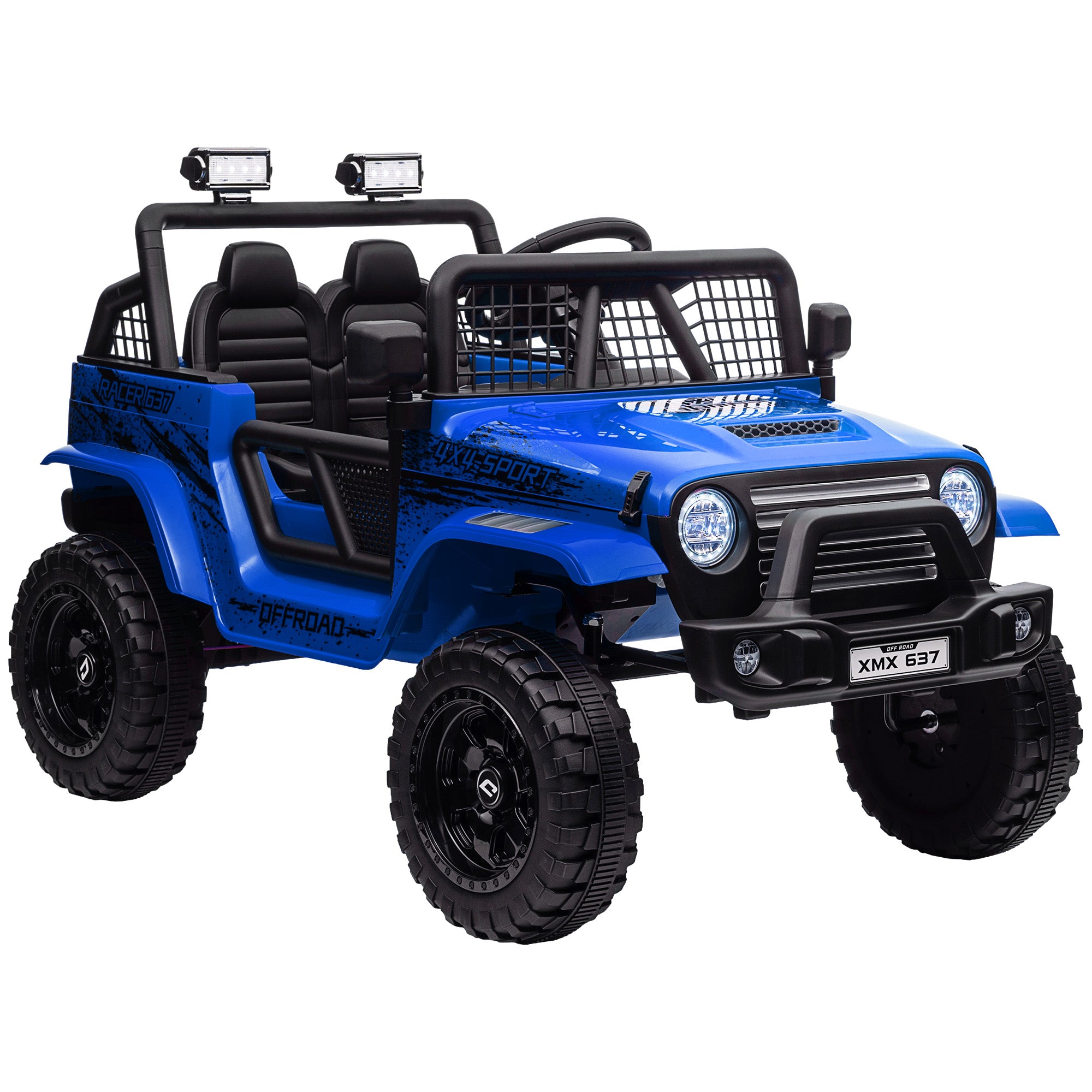 AIYAPLAY 12V Battery Powered Kids Ride On Car, Electric Truck w/ Spring Suspension, Remote, Music Horn Lights - Blue
