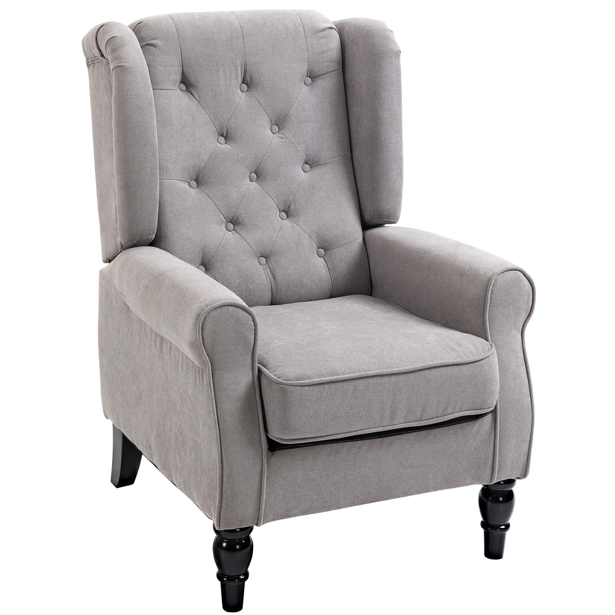 HOMCOM Retro Accent Chair, Wingback Armchair with Wood Frame Button Tufted Design for Living Room Bedroom, Grey - North Peak Garden Furniture