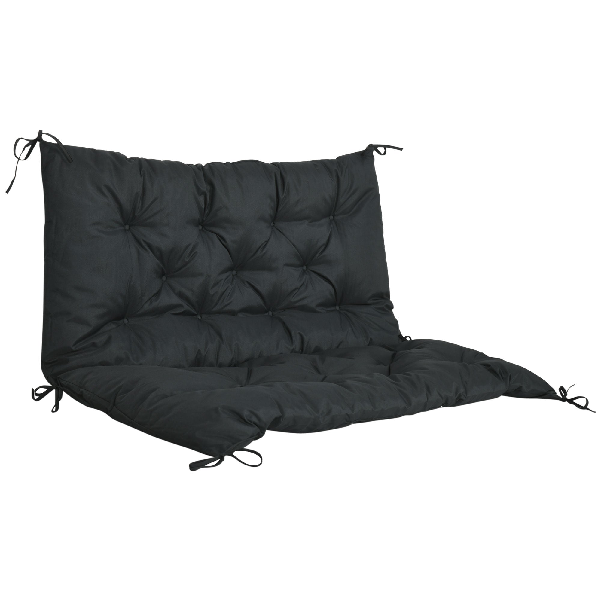 Outsunny 2 Seater Bench Cushion, Garden Chair Cushion with Back and Ties for Indoor and Outdoor Use, 98 x 100 cm, Black - North Peak Garden Furniture