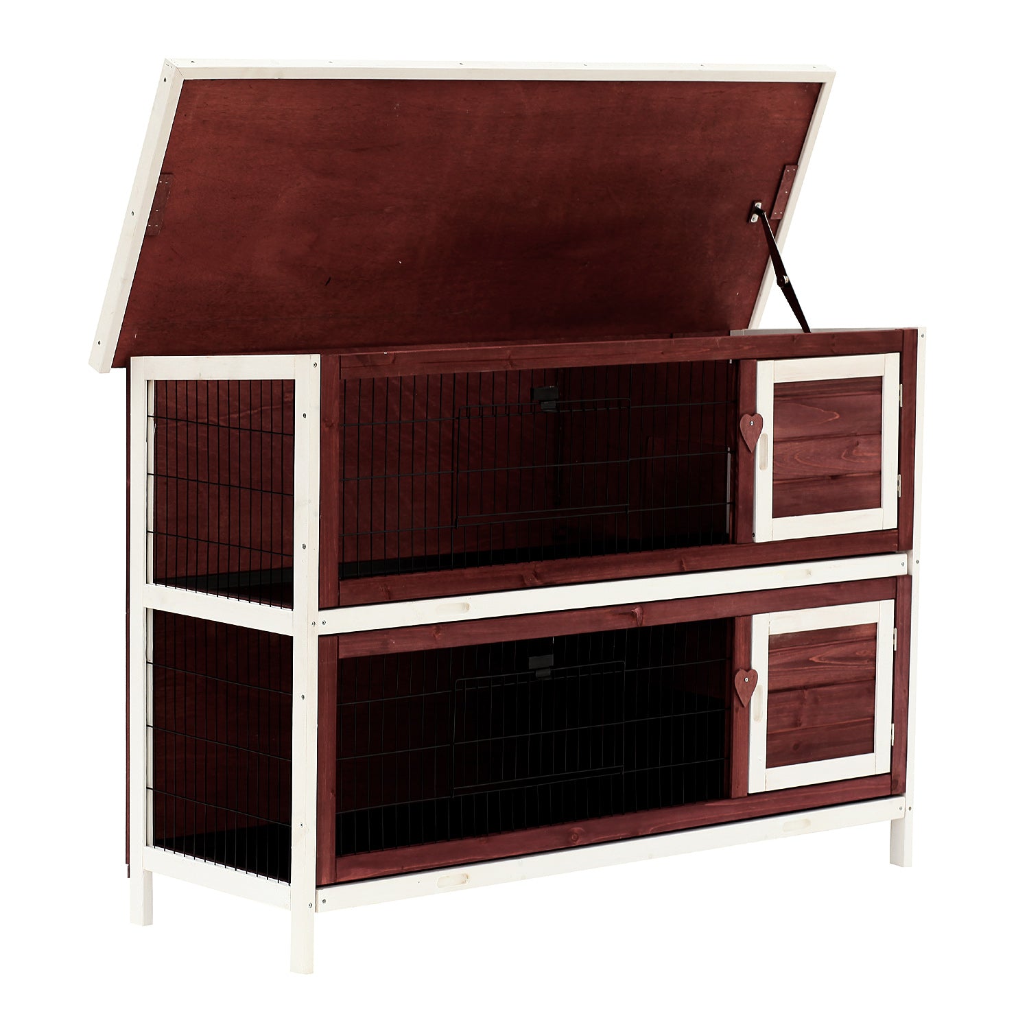 Pawhut Two-Tier Double Decker Wooden Guinea Pigs Hutches Pet Cage 136.4Lx50Wx93H cm-Brown/White - North Peak Garden Furniture