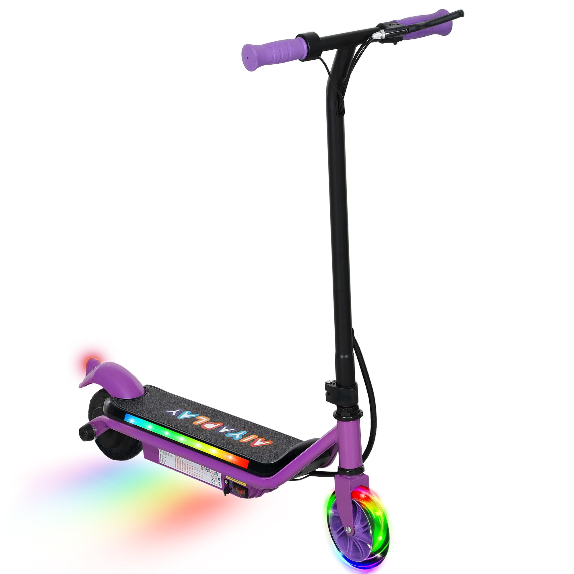 AIYAPLAY Electric Scooter for Kids Ages 6-14, with Dual Brakes, Flash Wheel and Colourful Light, Kids Electric Scooter E Scooter, Up to 12 KM/H & 10 KM, Purple - North Peak Garden Furniture