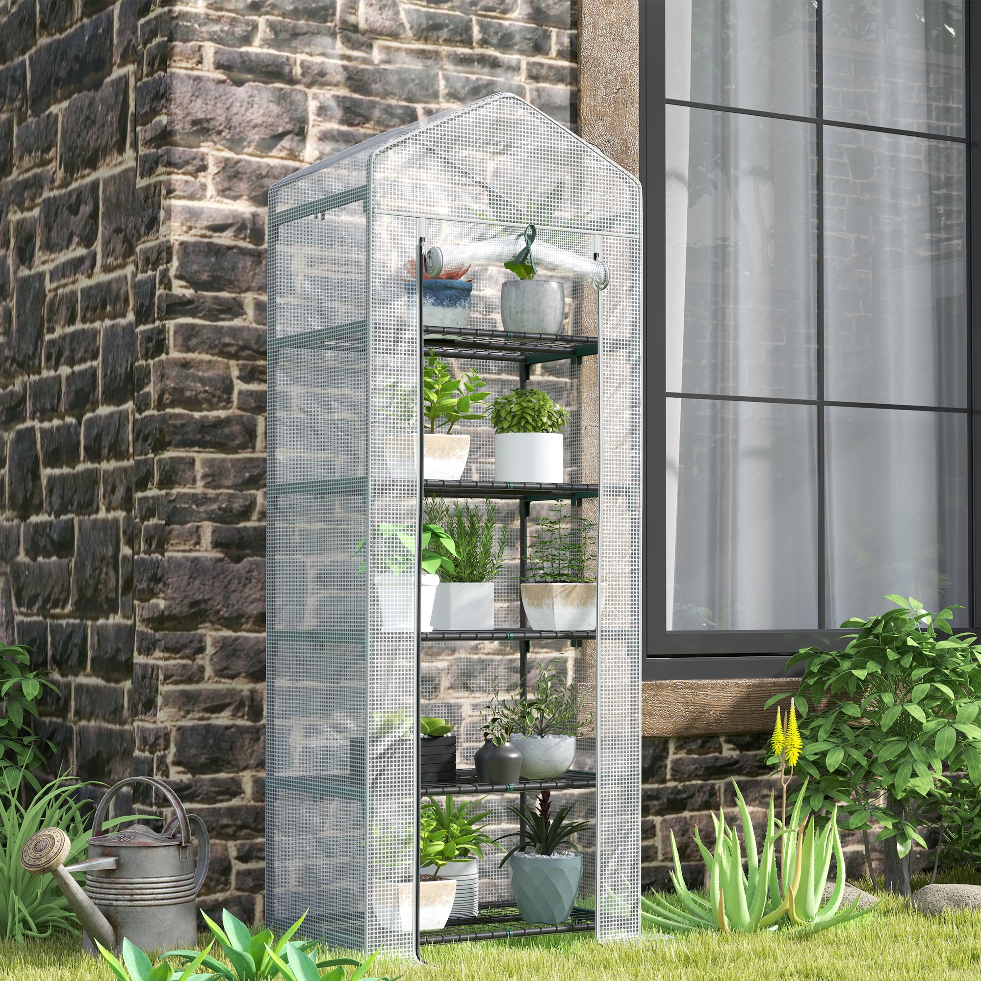 Outsunny 193cm Five Shelf Mini Greenhouse - White - North Peak Garden Furniture
