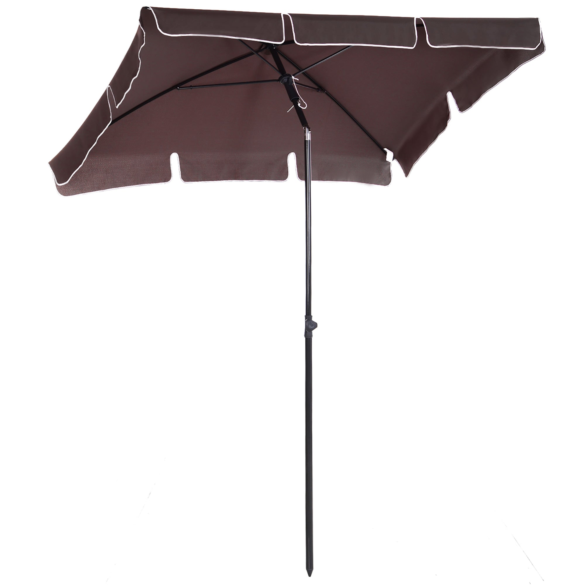 Outsunny Garden Parasol Umbrella, Outdoor Market Table Umbrella with Ruffles & Aluminium Pole, Rectangular Tilting Parasol Sun Shade Canopy, 2 x 1.3m, Brown - North Peak Garden Furniture