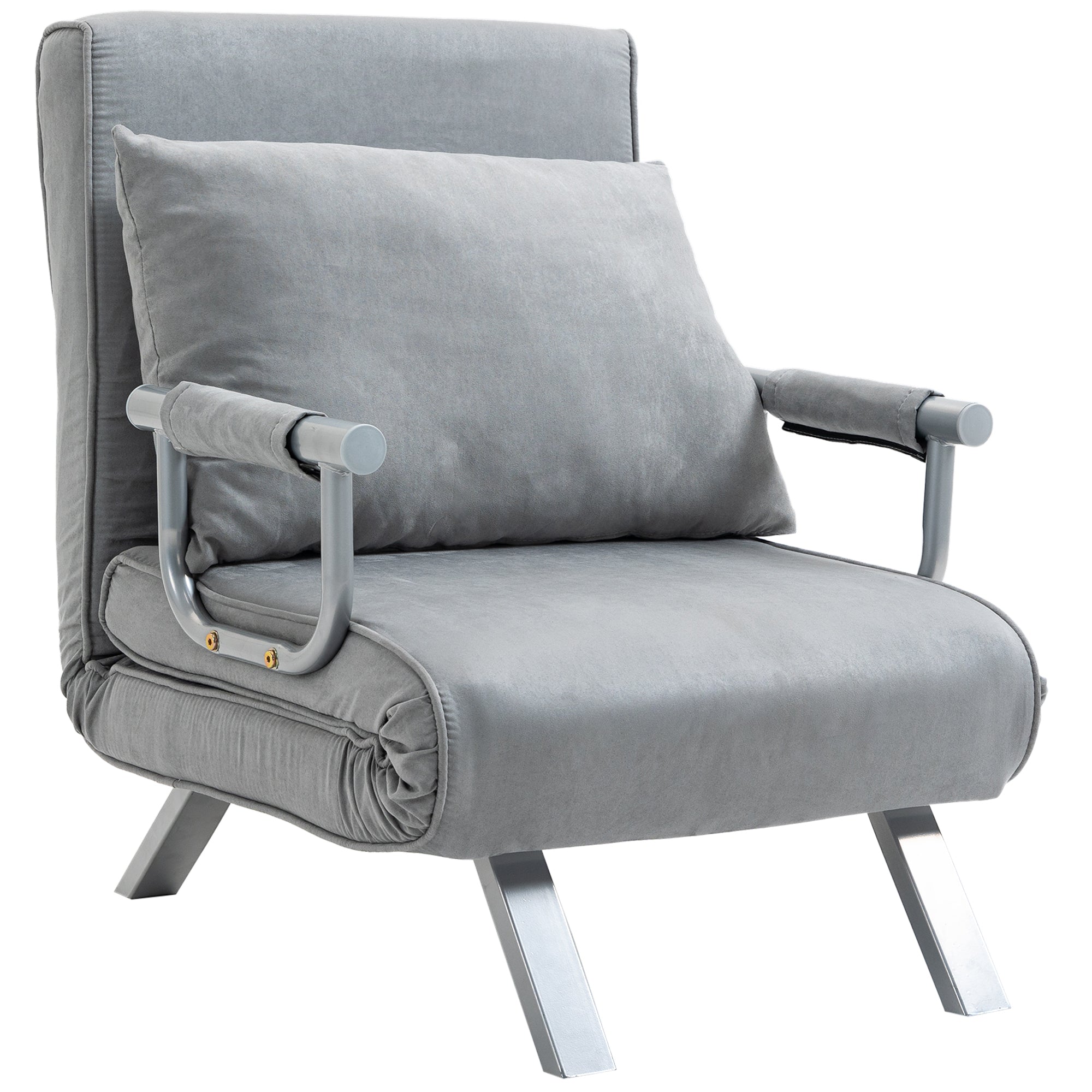 HOMCOM Suedette Adjustable Back Futon Sofa Chair - Grey - North Peak Garden Furniture