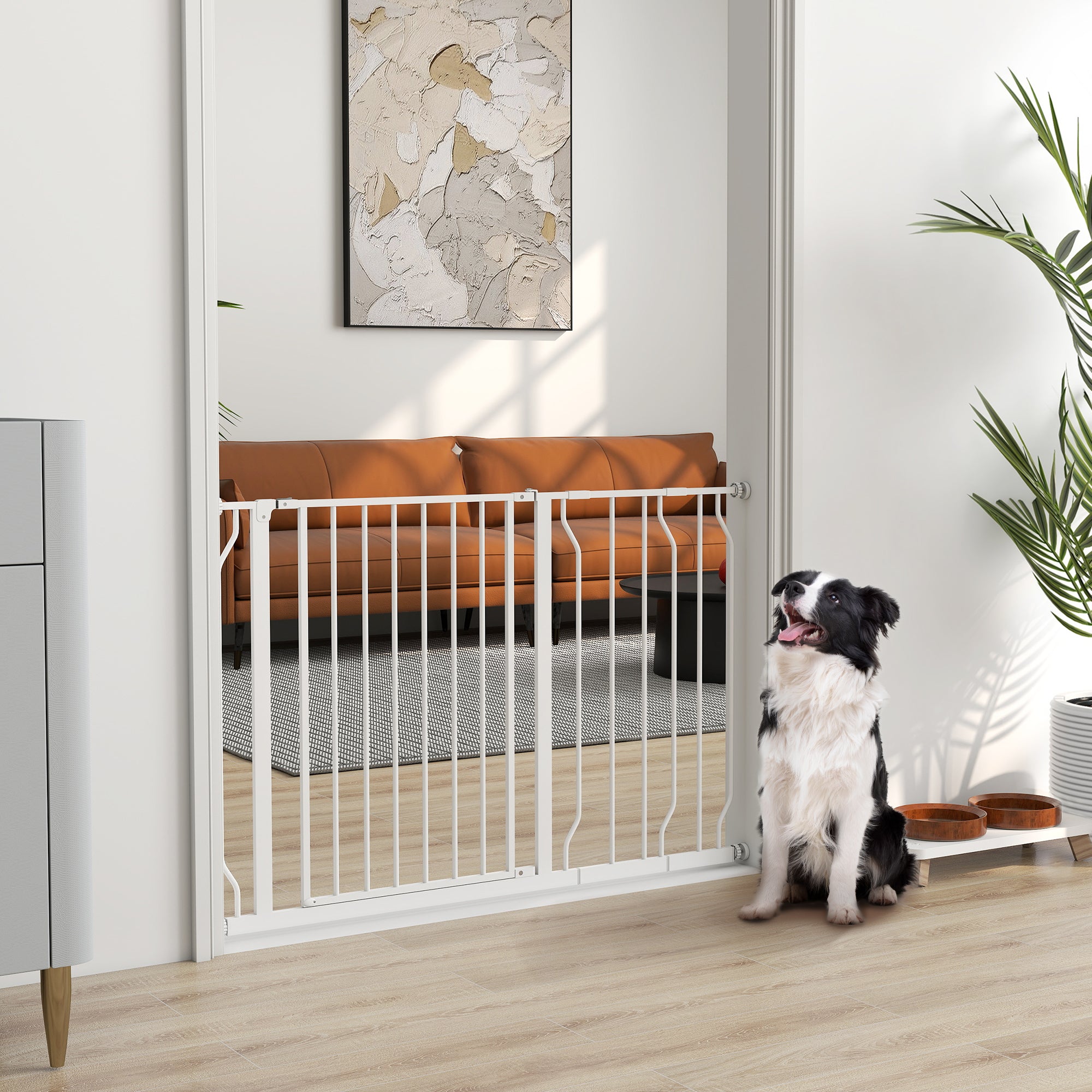 PawHut Wide Dog Safety Gate, with Door Pressure, for Doorways, Hallways, Staircases - White - North Peak Garden Furniture