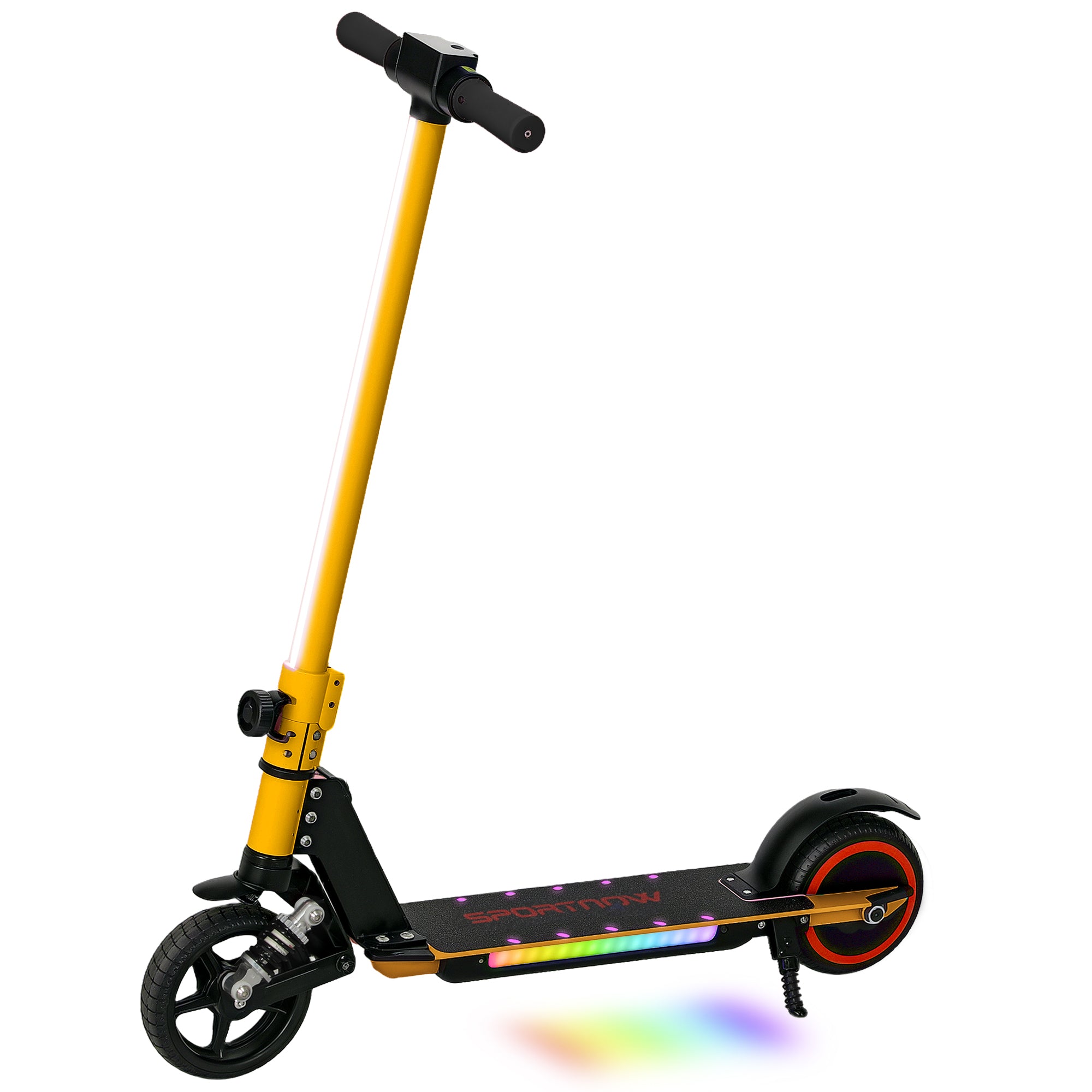 SPORTNOW Folding Electric Scooter for Kids Age 6-14 with Dual Brakes, Front Suspension, LED Colourful Lights and Display, 6.8kg Lightweight Aluminium E Scooter, Up to 14 KM/H & 6 KM, Gold Tone - North Peak Garden Furniture