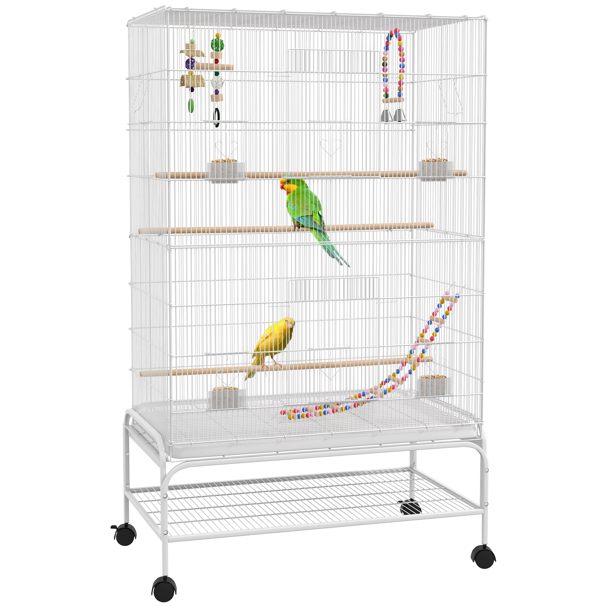 PawHut Bird Cage w/ Stand, Toys, Accessories, for Canaries, Finches, White - North Peak Garden Furniture