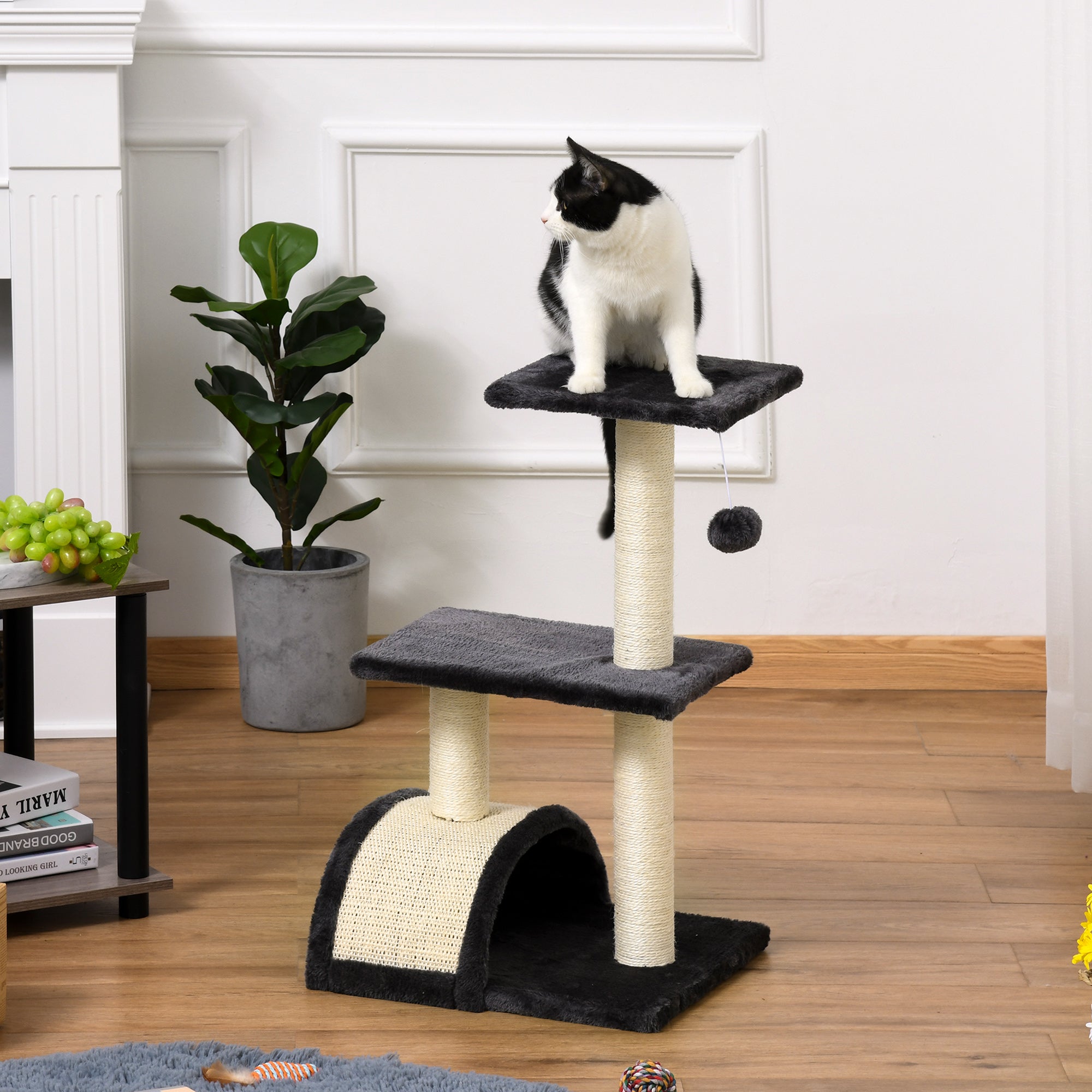 PawHut 72cm Cat Tree with Scratching Post, Pad for Indoor Cats - Black - North Peak Garden Furniture