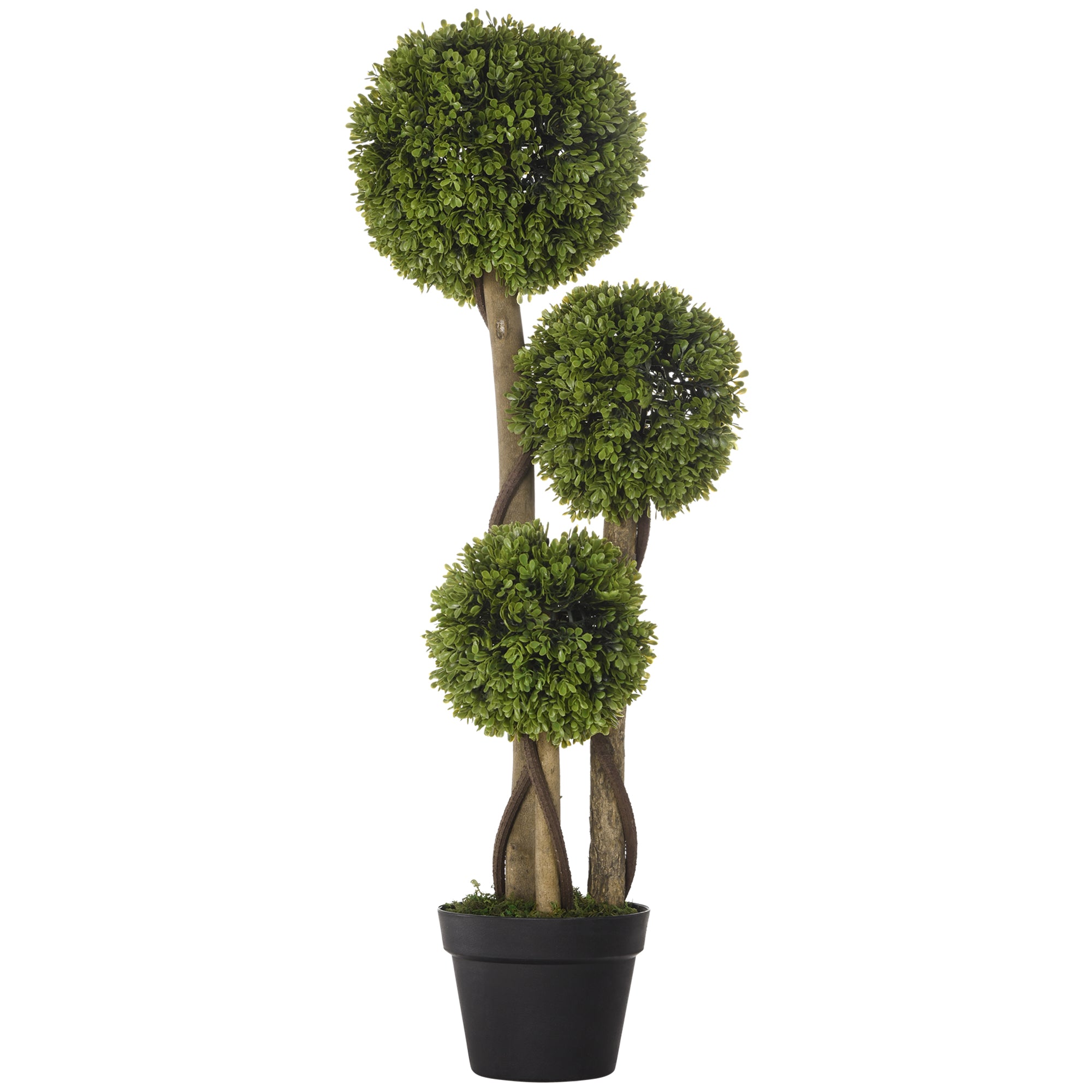 HOMCOM Decorative Artificial Plants Boxwood Ball Topiary Trees in Pot Fake Plants for Home Indoor Outdoor Decor, 90 cm - North Peak Garden Furniture