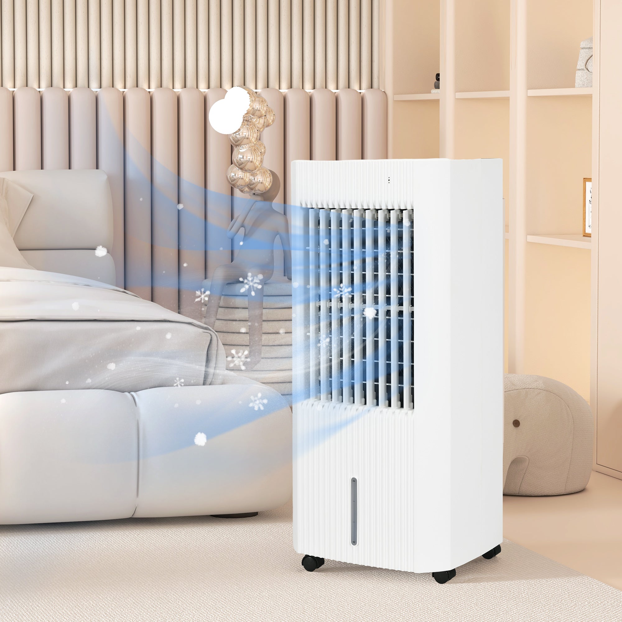 HOMCOM Portable 3-in-1 Air Cooler with 5 Litre Capacity, Oscillation, LED Display, Remote, 15 Hour Timer, Evaporative Air Cooler Fan with 3 Speeds, 3 Modes, Ice Packs, for Home Office - North Peak Garden Furniture