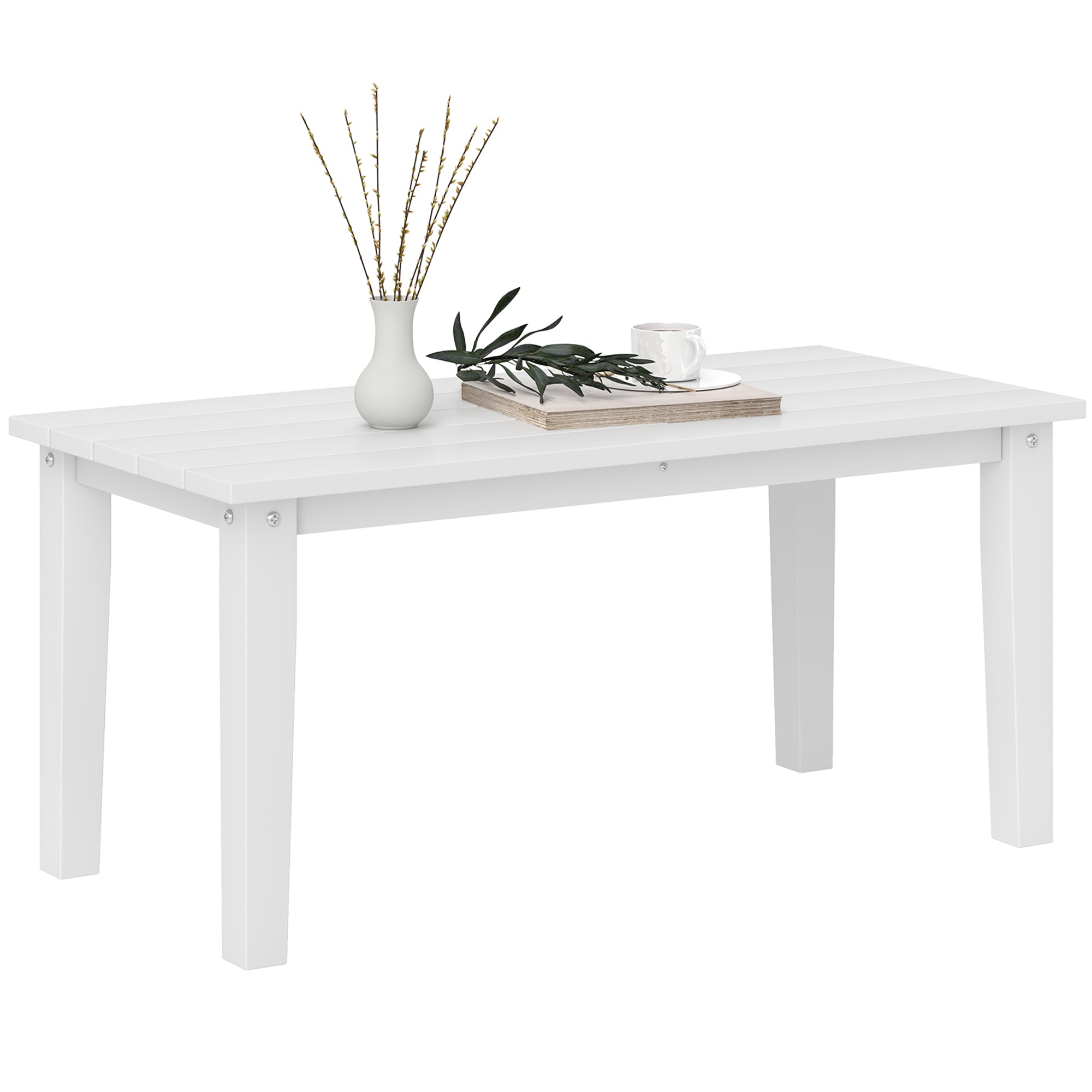 Outsunny Outdoor Garden Coffee Table, HDPE All-Weather Garden Table, Rectangular Outdoor Table with Slatted Tabletop for Patio, Balcony, 91 x 44 x 42 cm, White - North Peak Garden Furniture