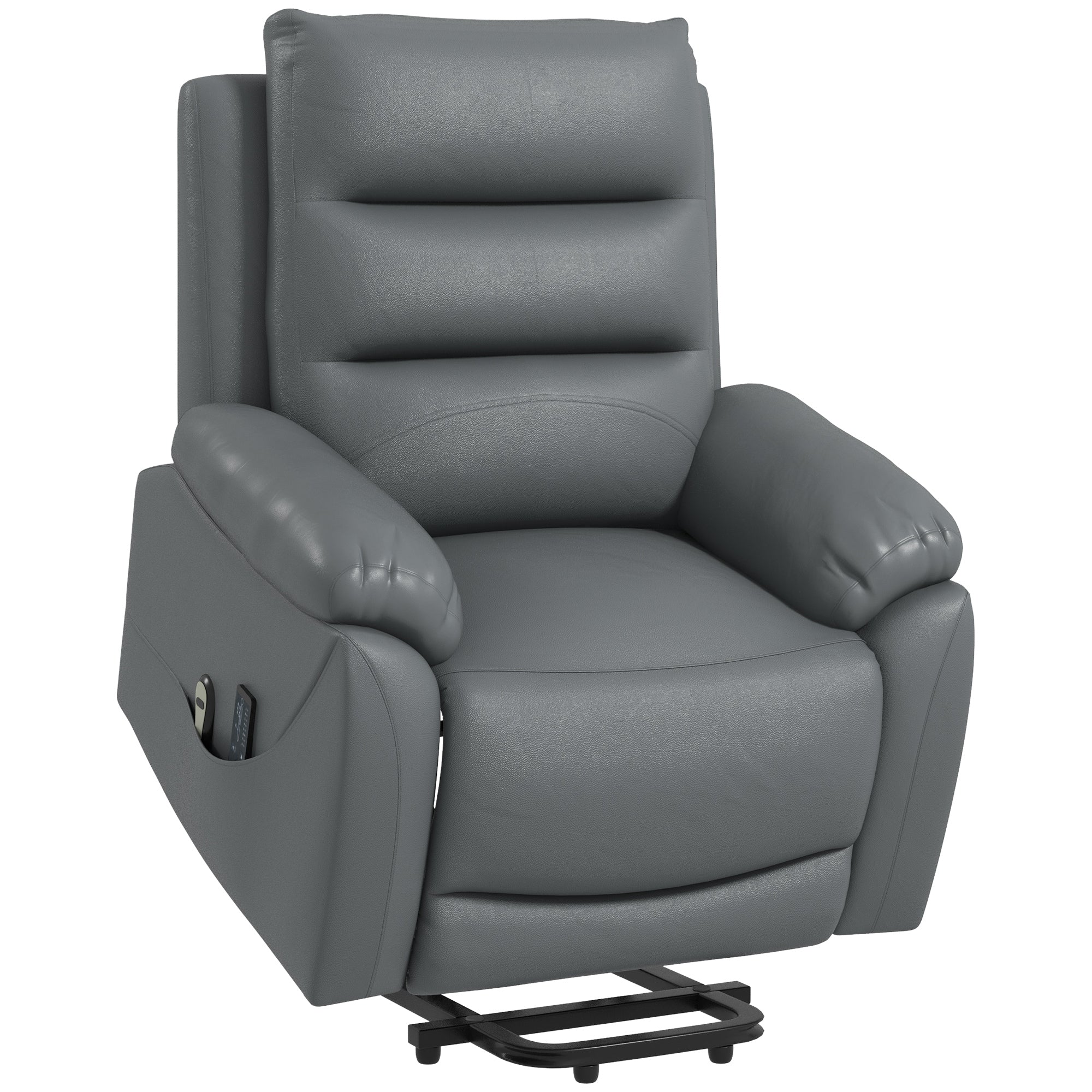 HOMCOM Electric Riser and Recliner for Elderly with 8 Vibration Massage, PU Leather Power Lift Recliner Chair for Living Room with Side Pockets, Footrest, Grey - North Peak Garden Furniture