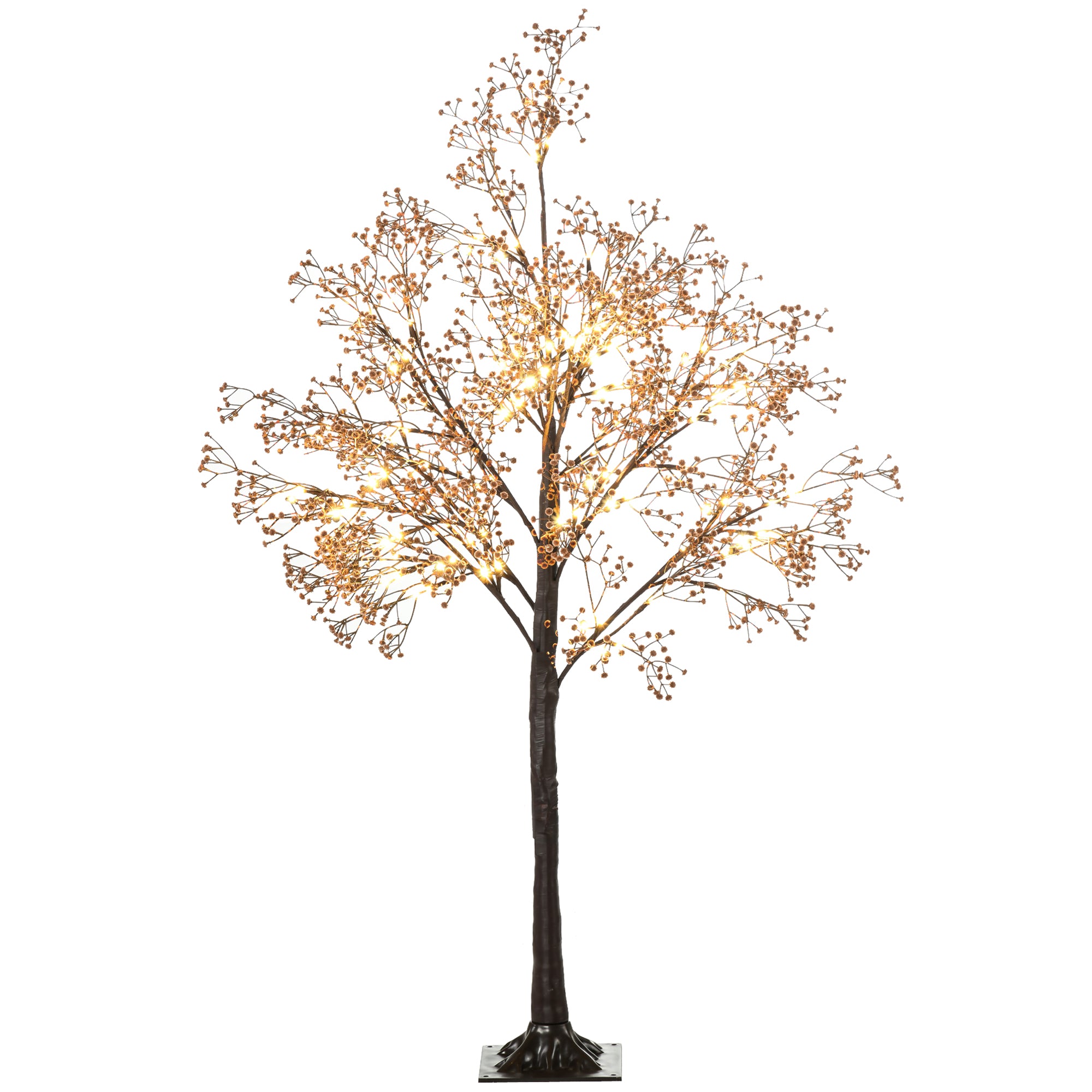 HOMCOM 4ft Artificial Gypsophila Blossom Tree Light with 72 Warm White LED Light, Baby Breath Flowers for Home Party Wedding, Indoor and Outdoor Use - North Peak Garden Furniture