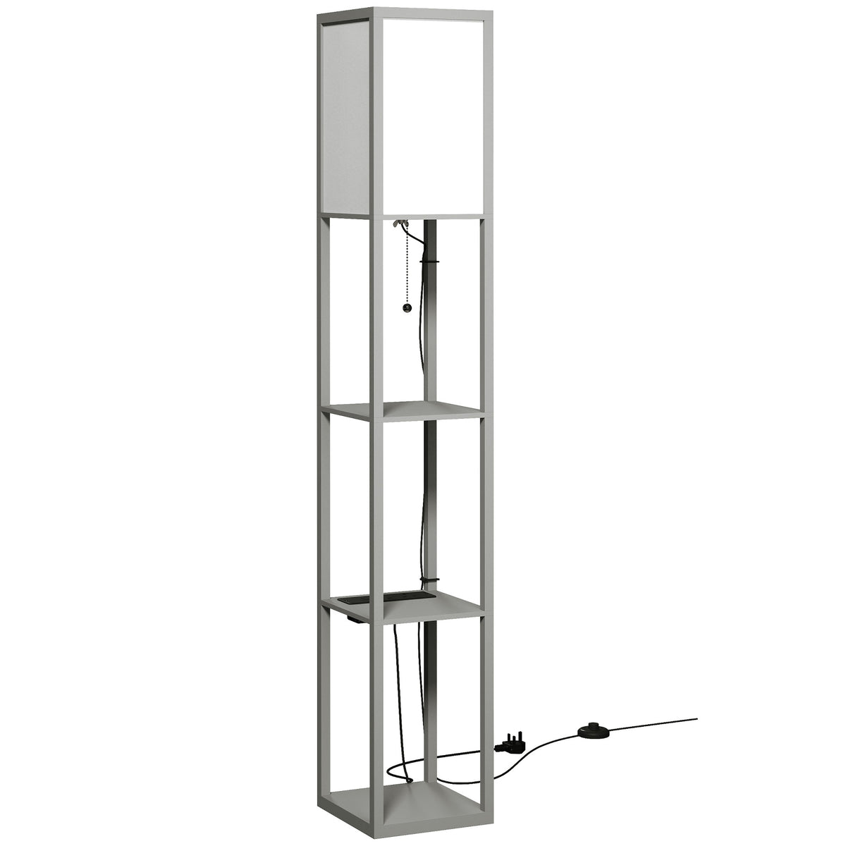 HOMCOM Floor Lamp with Shelves, 3 Layer Column Modern Standing Lamp for Living Room, Bedroom, Office, Grey