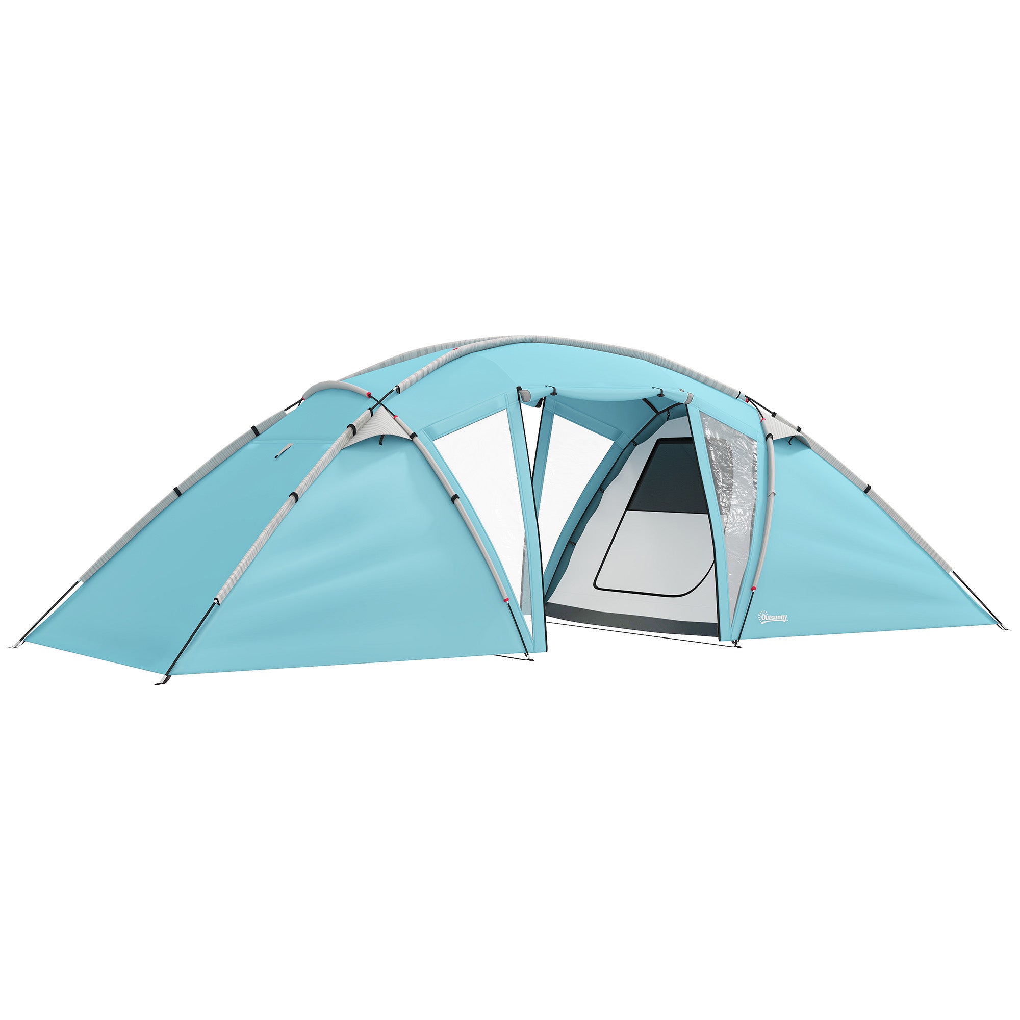 Outsunny 4-6 Man Family Camping Tent w/ 2 Bedrooms and a Living Room, Waterproof Tunnel Tent w/ Sewn In Groundsheet, Doors, Windows, Carry Bag, Blue - North Peak Garden Furniture
