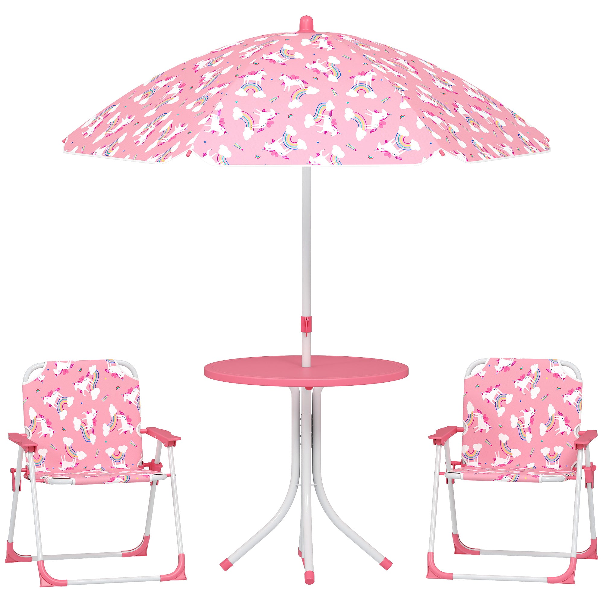 AIYAPLAY Kids Patio Table and Chair Set, Kids Garden Furniture with Umbrella, 4-Piece Bistro Set for Garden, Pink
