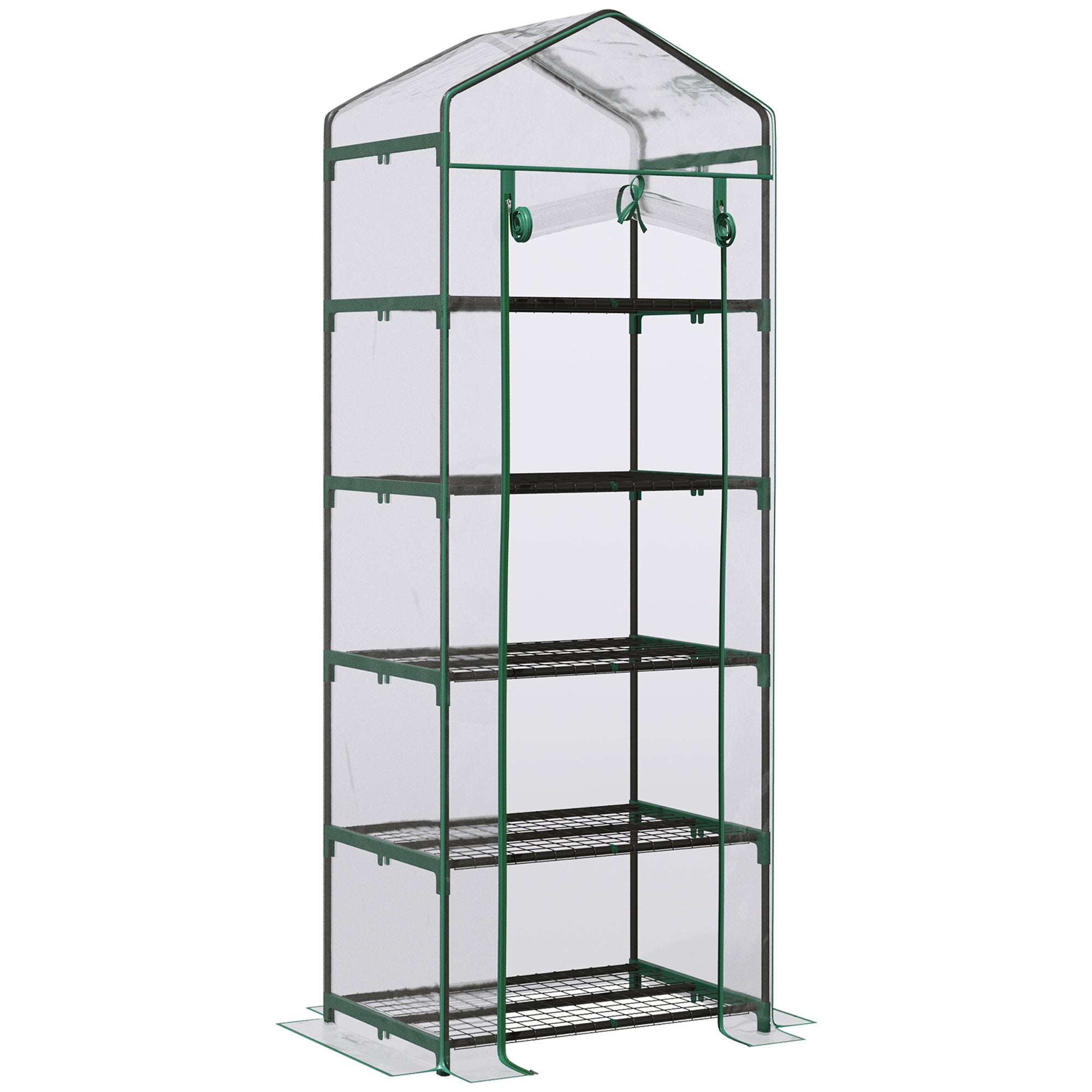 Outsunny 5 Tier Mini Greenhouse Outdoor Flower Stand Green House PVC Cover Portable Shed Metal Frame Transparent 69 x 49 x 193cm - North Peak Garden Furniture