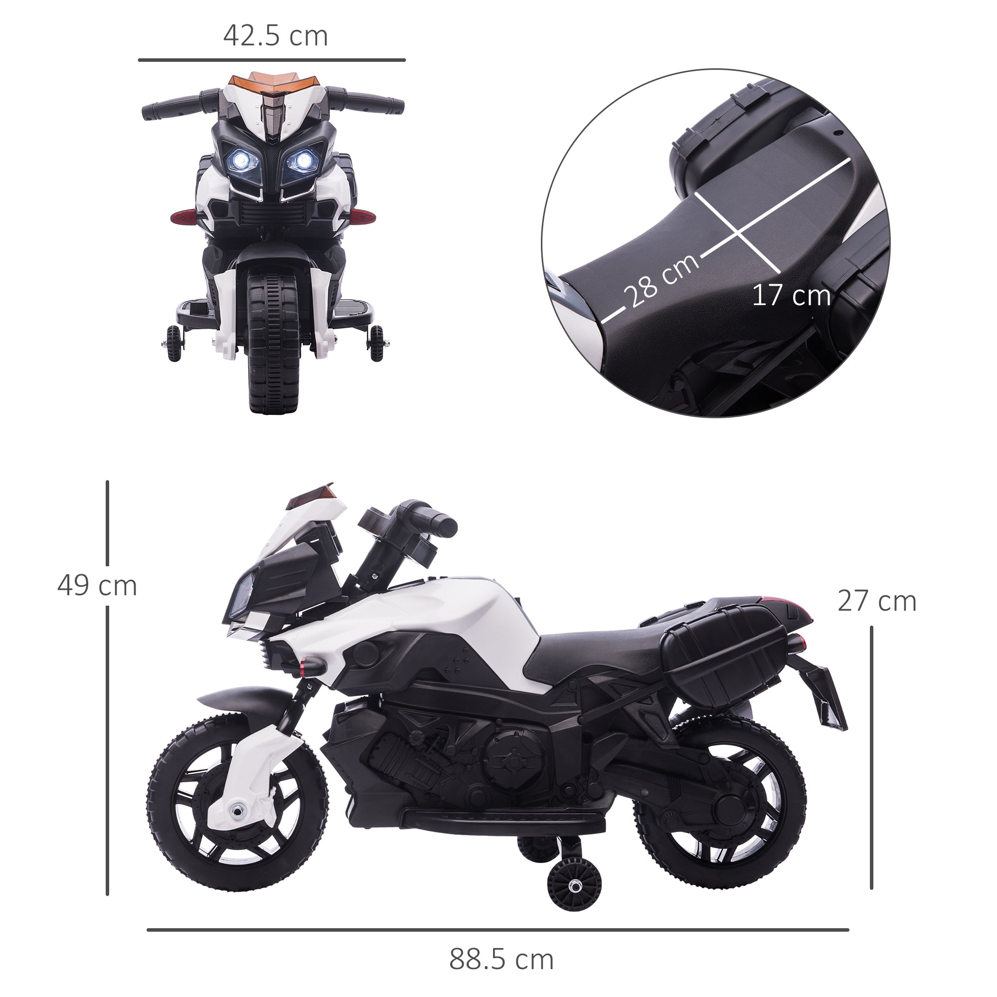 HOMCOM Kids Electric Motorbike 6V Ride on Motorcycle Vehicle w/ Lights Horn Sounds for 1.5-4 Years Old White - North Peak Garden Furniture