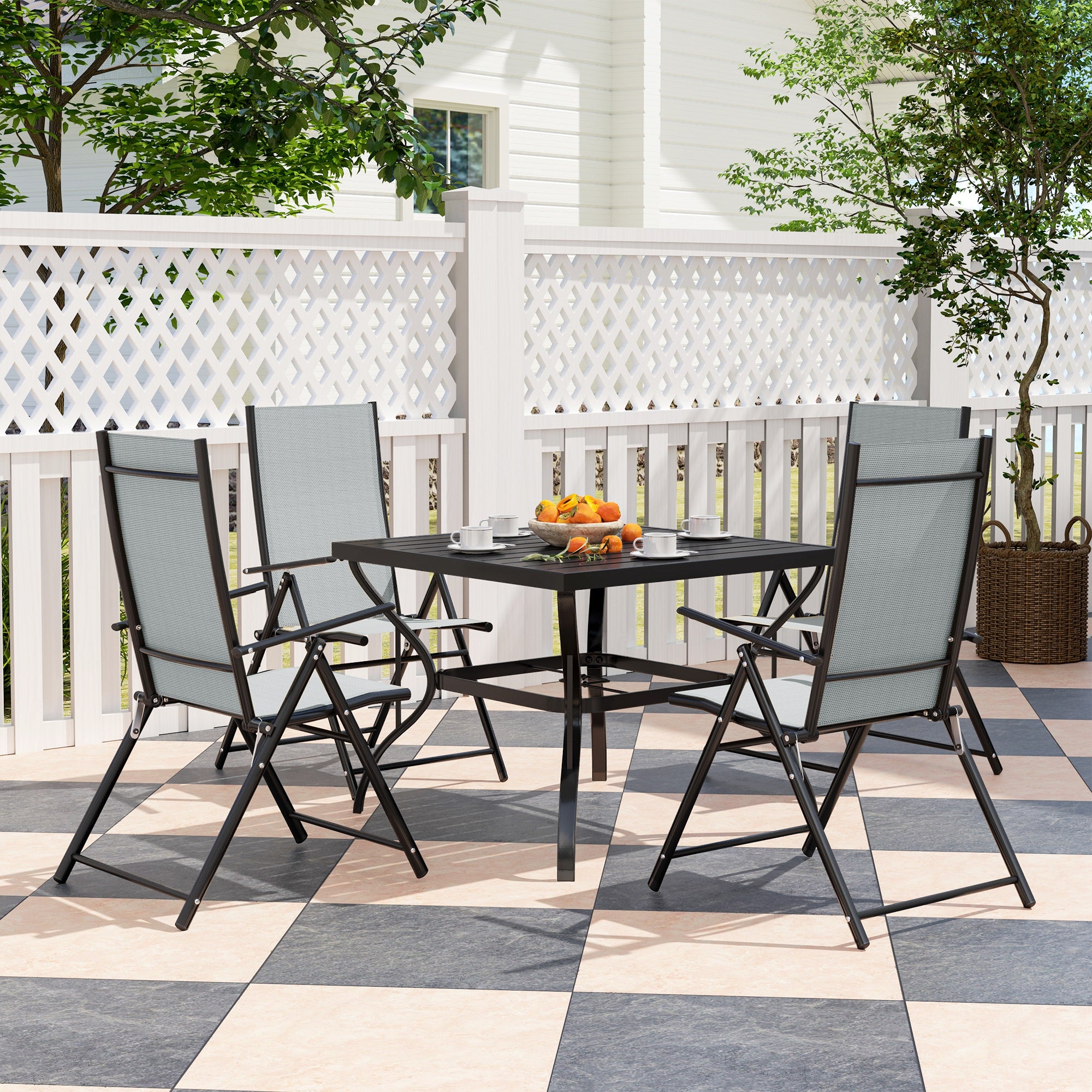 Outsunny Five-Piece Steel Frame Patio Set - Grey/Black - North Peak Garden Furniture