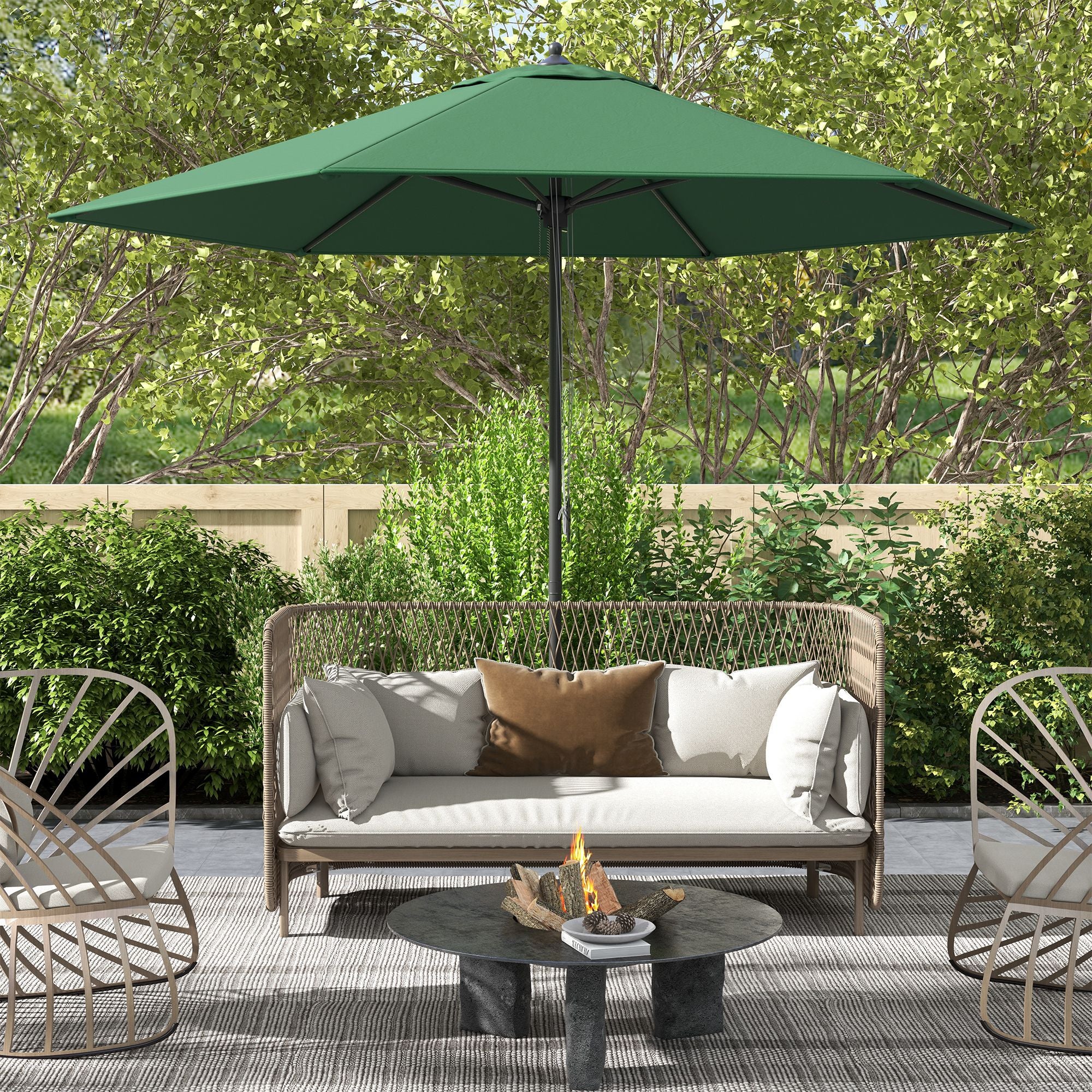 Outsunny 2.8m Garden Parasol Umbrella, Round Outdoor Market Table Umbrella Sun Shade Canopy, Green - North Peak Garden Furniture