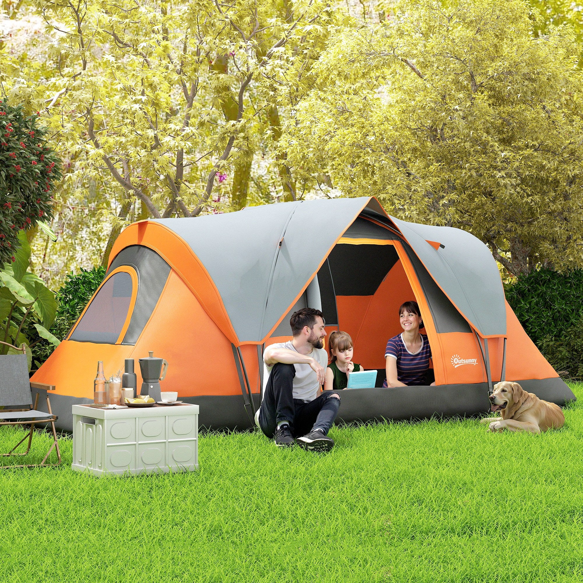 Outsunny 5-6 Man Dome Camping Tent - Orange - North Peak Garden Furniture