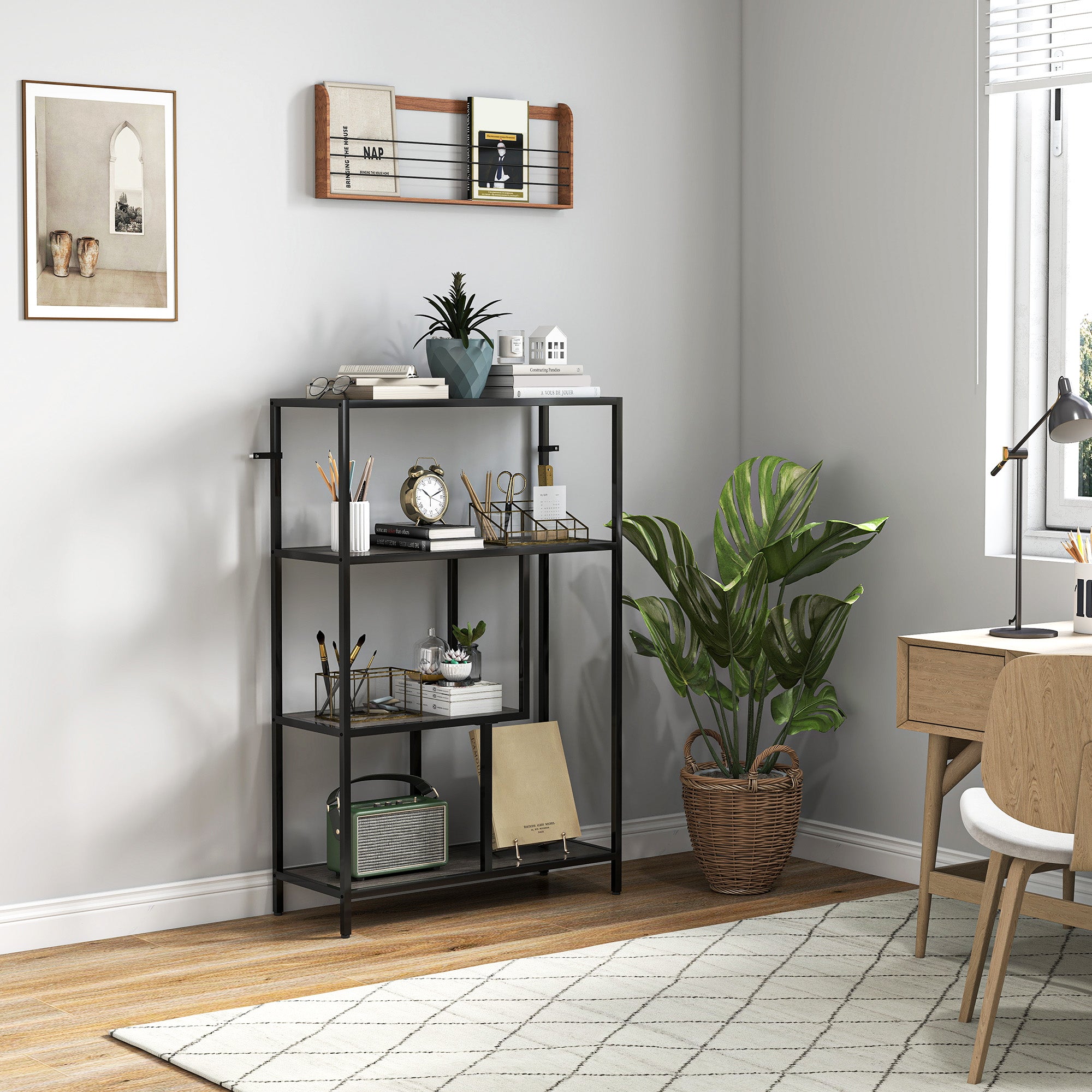 HOMCOM 4-Tier Bookshelf with Open Shelves - Charcoal Grey - North Peak Garden Furniture