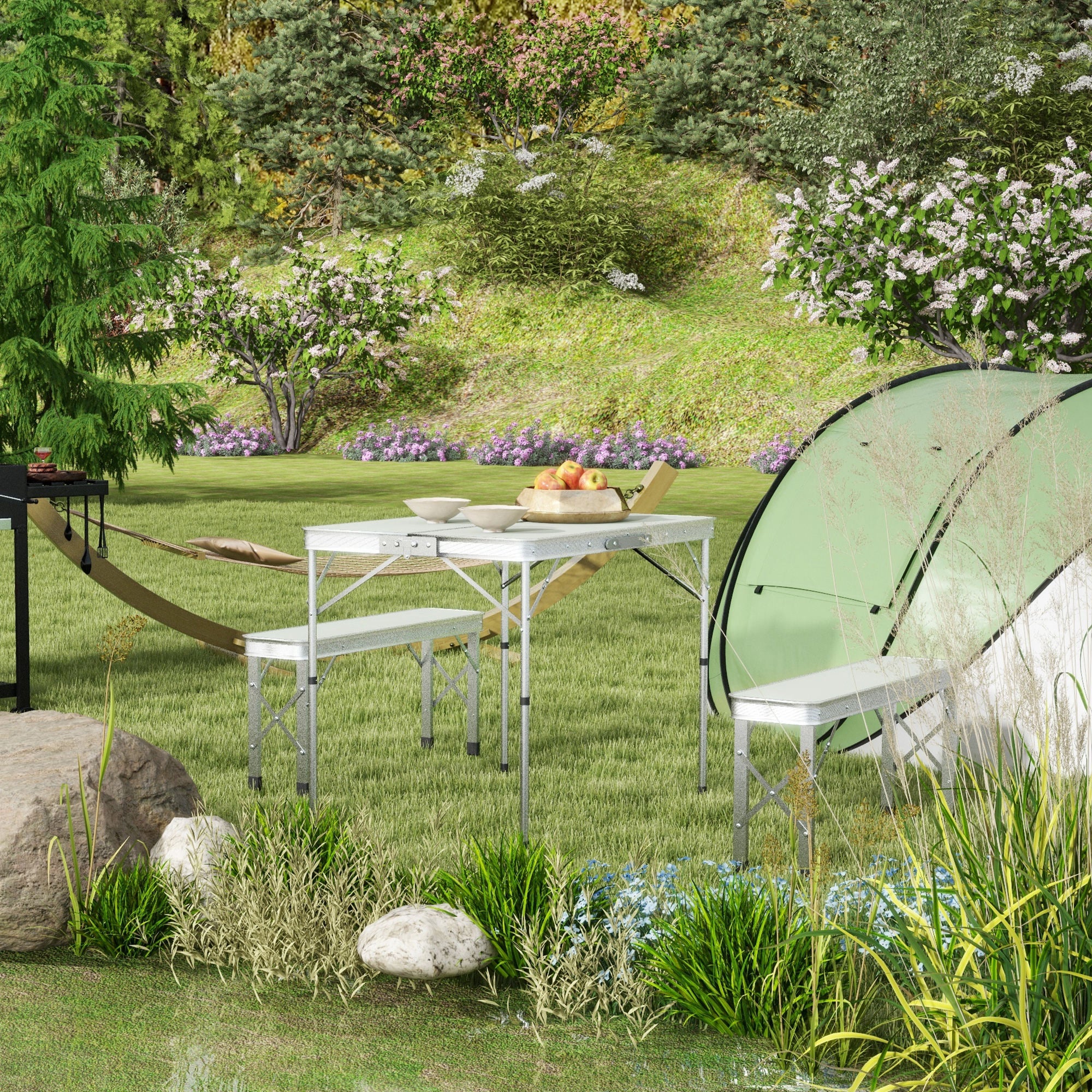 Outsunny Three-Piece Aluminium Folding Picnic Table and Bench Set - North Peak Garden Furniture