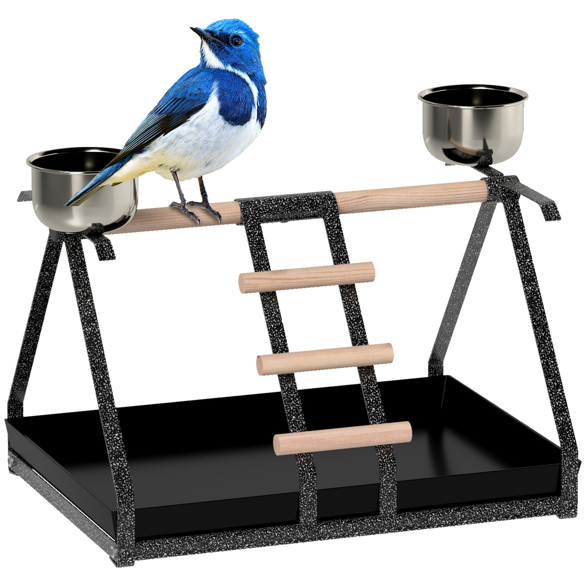 PawHut Parrot Stand Bird Stand w/Wood Perch Ladder Feeder Removable Tray - North Peak Garden Furniture