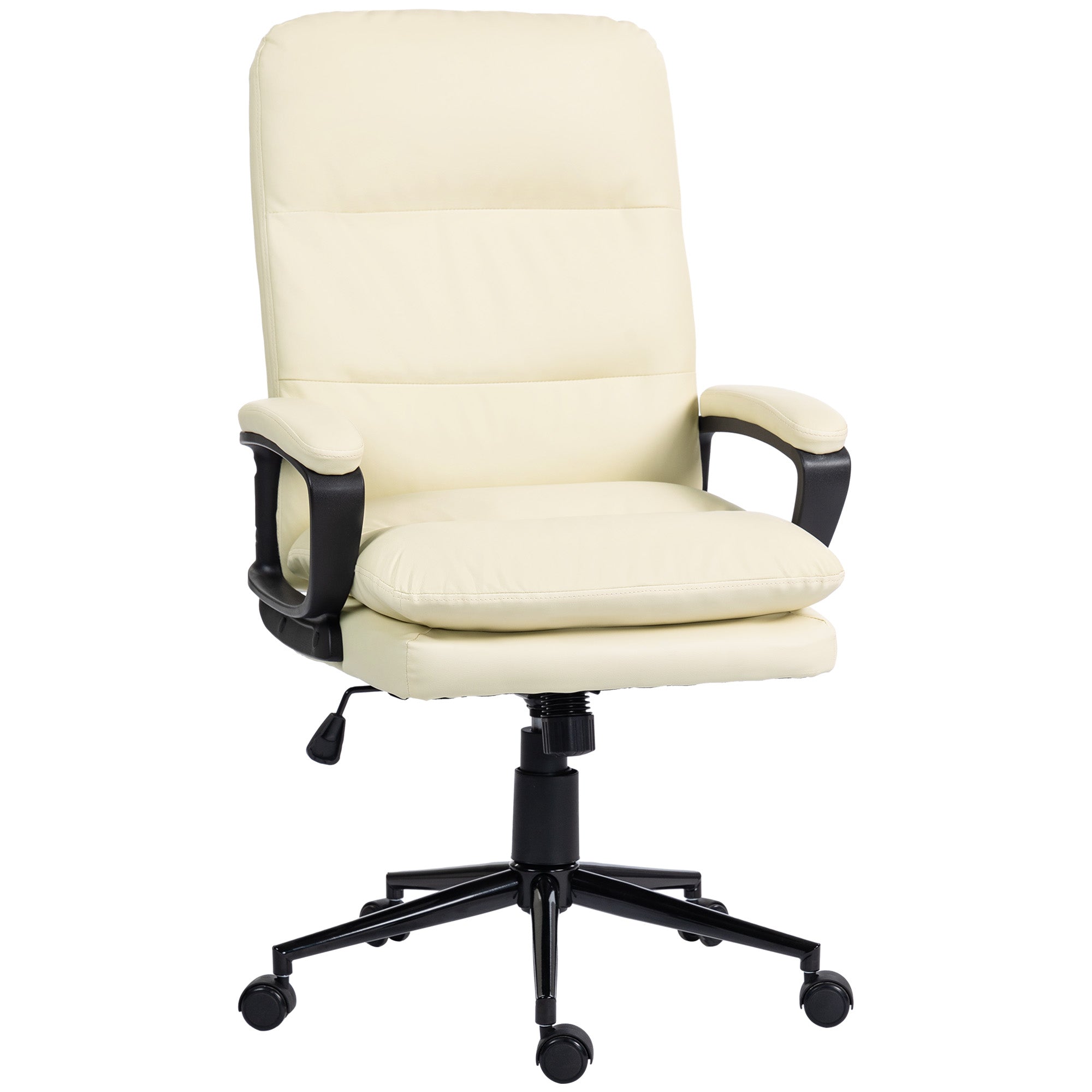 Vinsetto Office Chair, PU Leather Computer Desk Chair Office Chair with Adjustable Height and Swivel Rolling Wheels for Work Study, Cream White - North Peak Garden Furniture