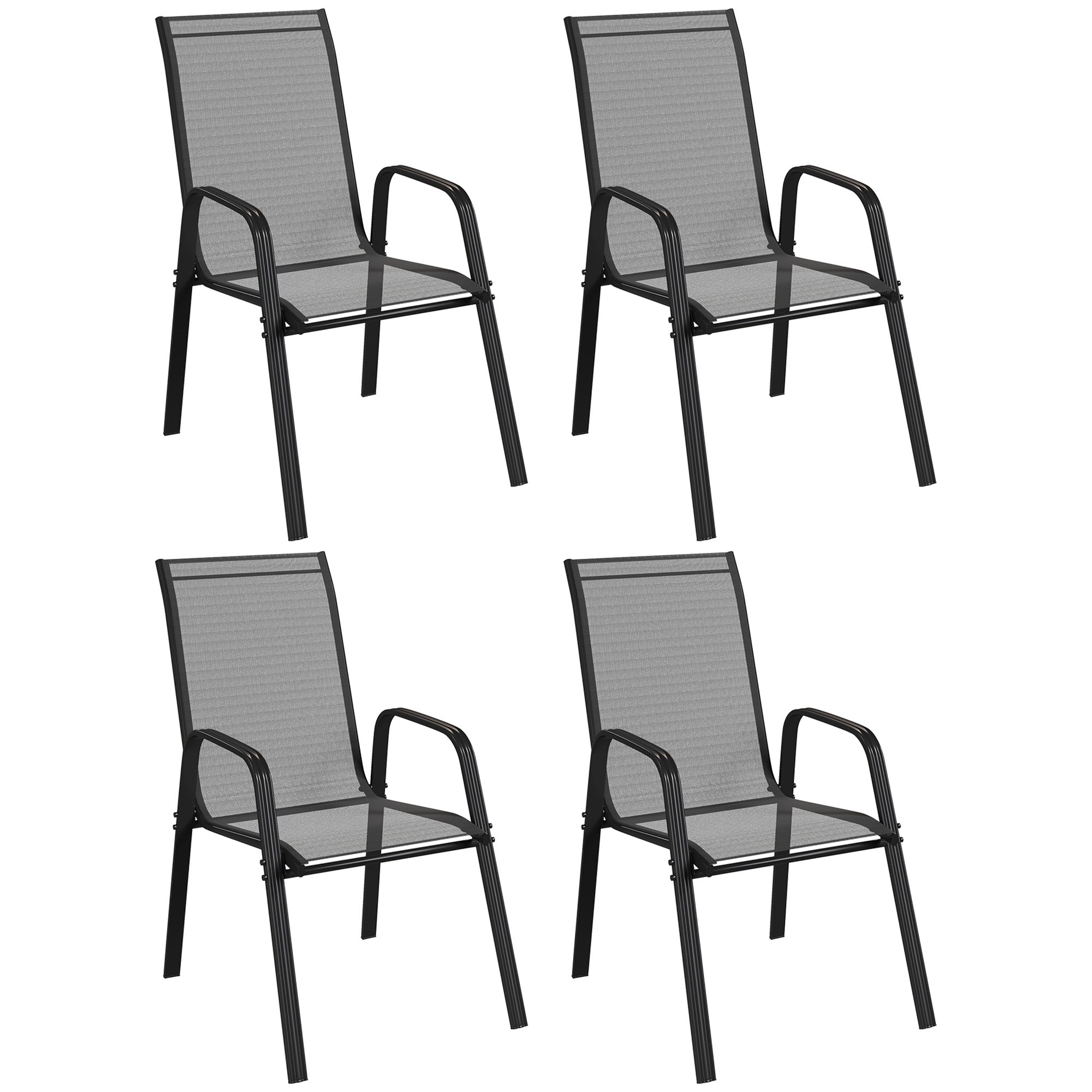 Outsunny Set of Four Stackable Mesh Seat Chairs - Black - North Peak Garden Furniture