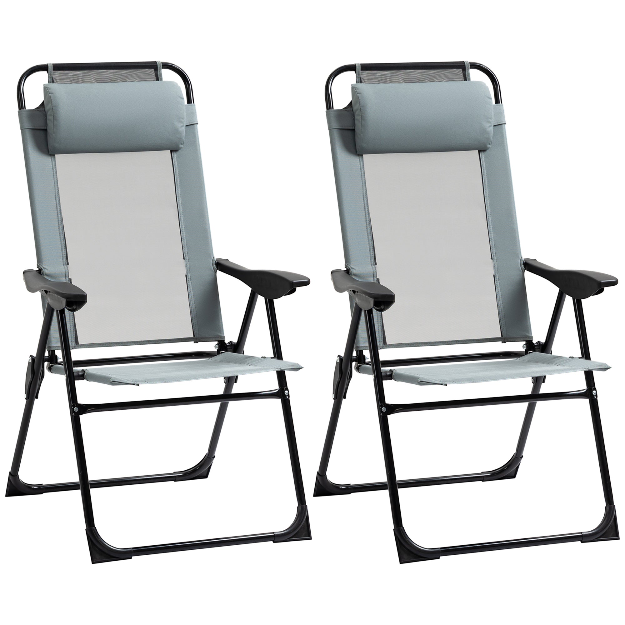Outsunny Set of 2 Portable Folding Recliner Outdoor Patio Adjustable Backrest, Grey - North Peak Garden Furniture