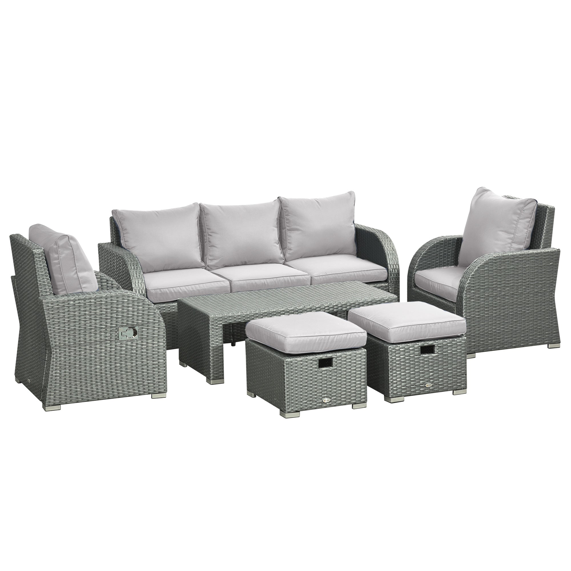 Outsunny Six-piece Outdoor Rattan Dining Set, with Reclining Armchairs - Grey - North Peak Garden Furniture