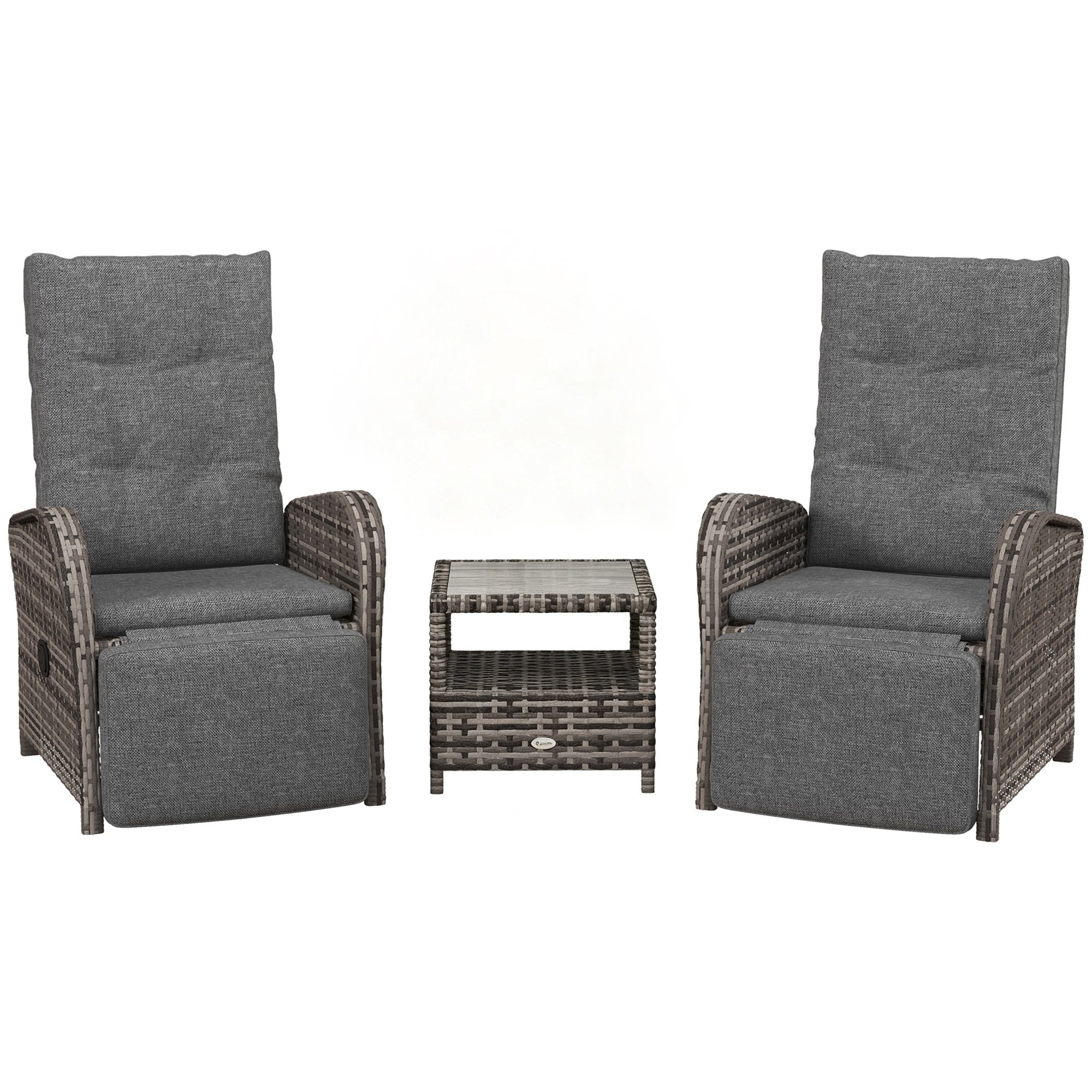 Outsunny 2 Seater Patio Rattan Wicker Chaise Lounge Sofa Set w/ Cushion for Patio Yard Porch