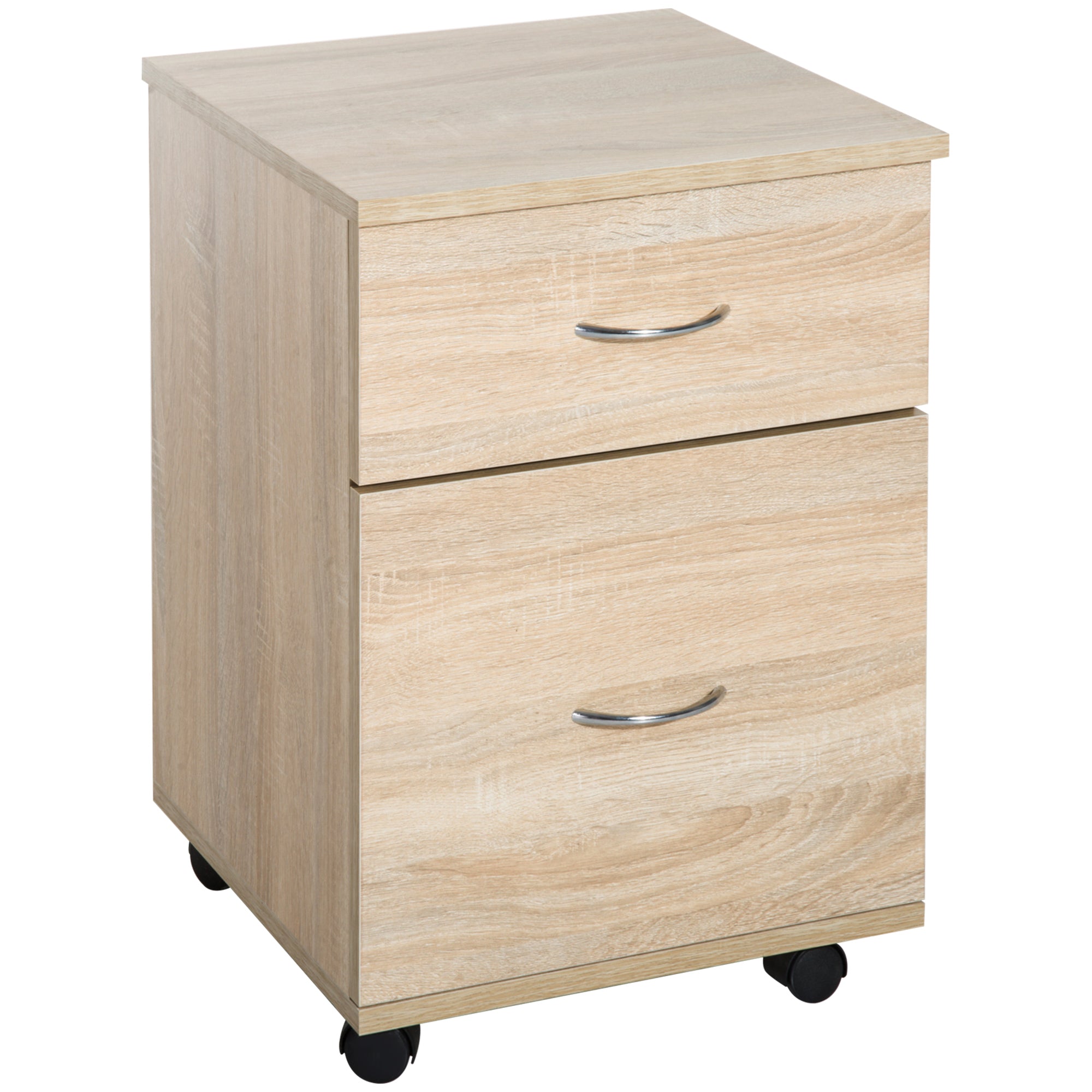 HOMCOM Two Drawer Filing Cabinet with Wheels- Oak - North Peak Garden Furniture