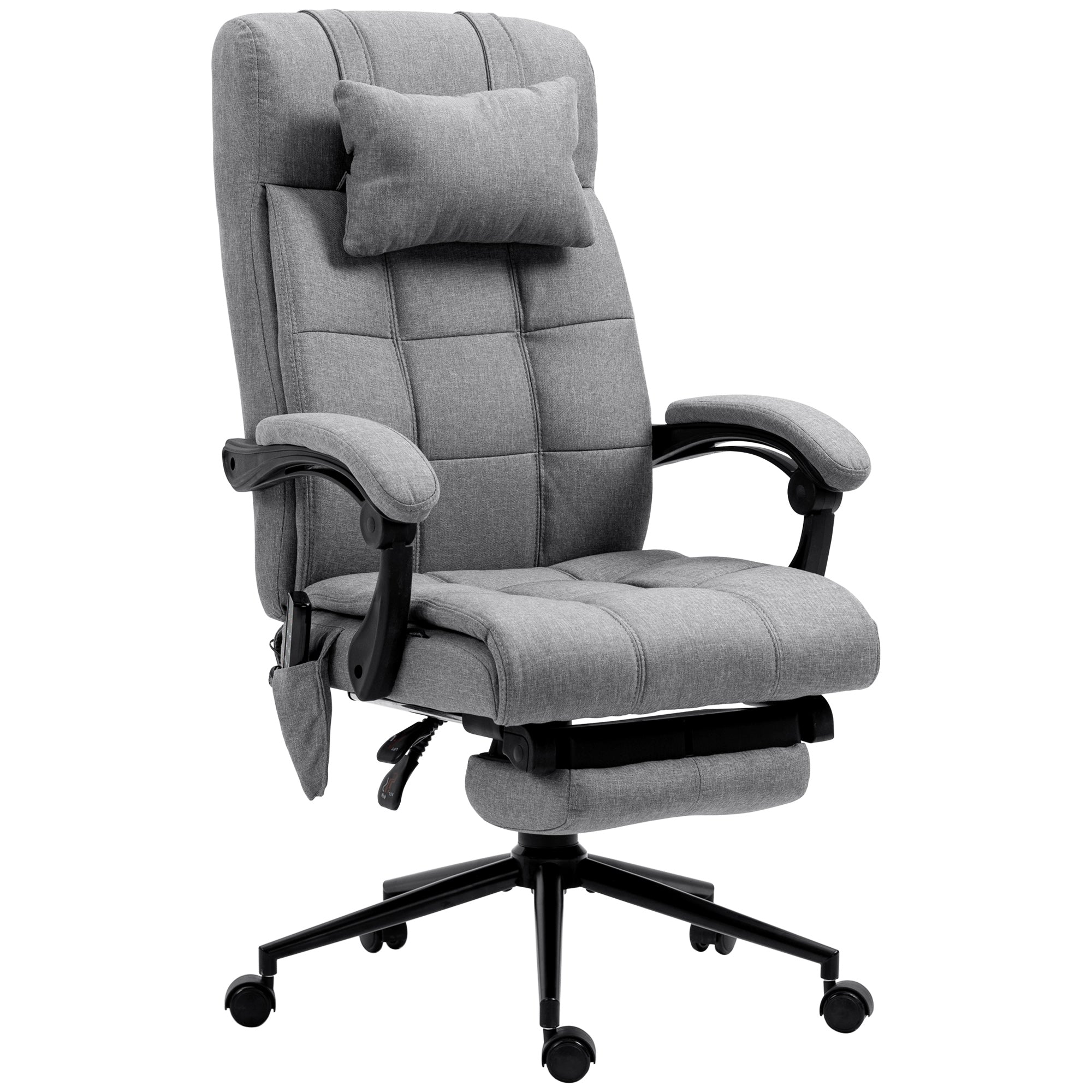 Vinsetto Office Chair, 6 Point Massage Desk Chair, Computer Chair with Footrest & Head Pillow, 360° Swivel Recliner Chair for Home Office, Grey - North Peak Garden Furniture