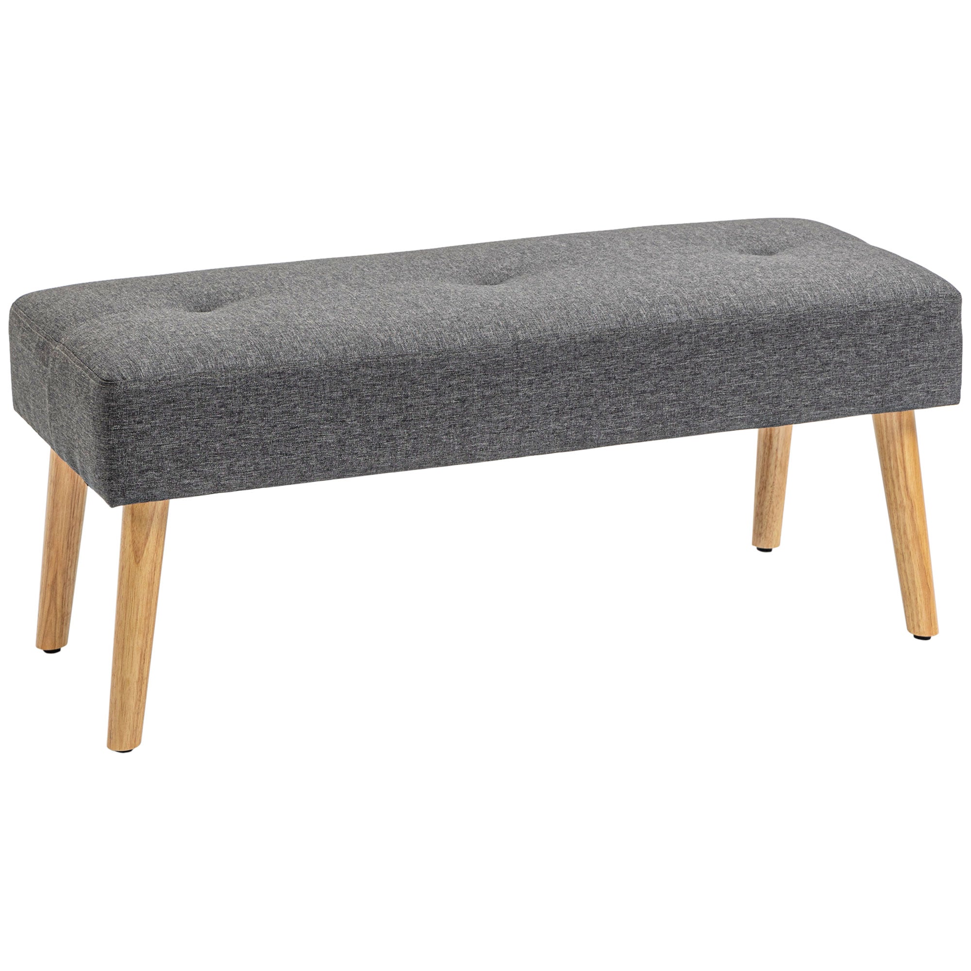 HOMCOM Multifunctional Bed End Bench Tufted Upholstered Shoe Bench Ottoman Footstool Linen Fabric for Entryway Living Room Grey - North Peak Garden Furniture