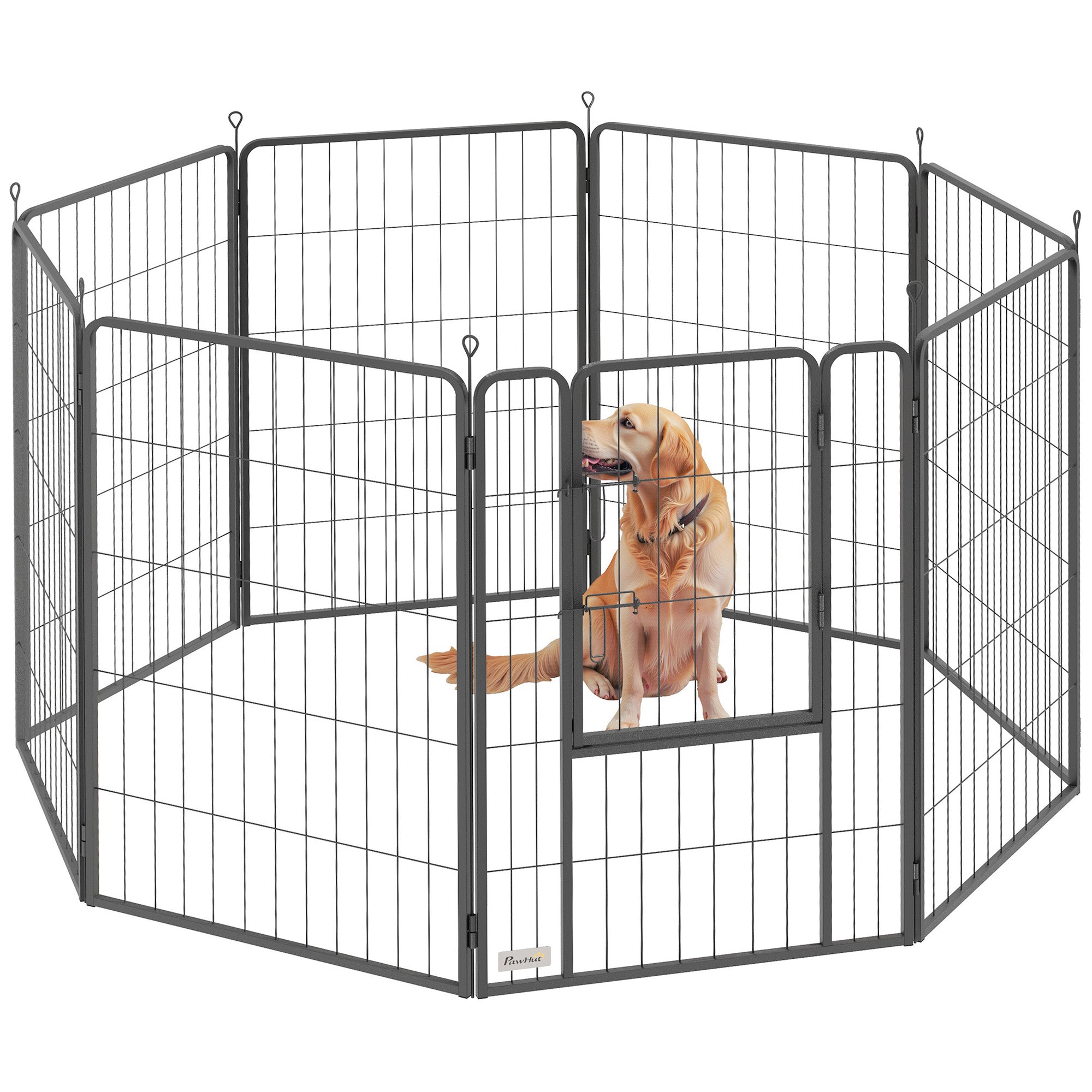 PawHut 8 Panels Heavy Duty Dog Playpen with Door Indoor Outdoor, for Large Dogs, 100cm High - North Peak Garden Furniture