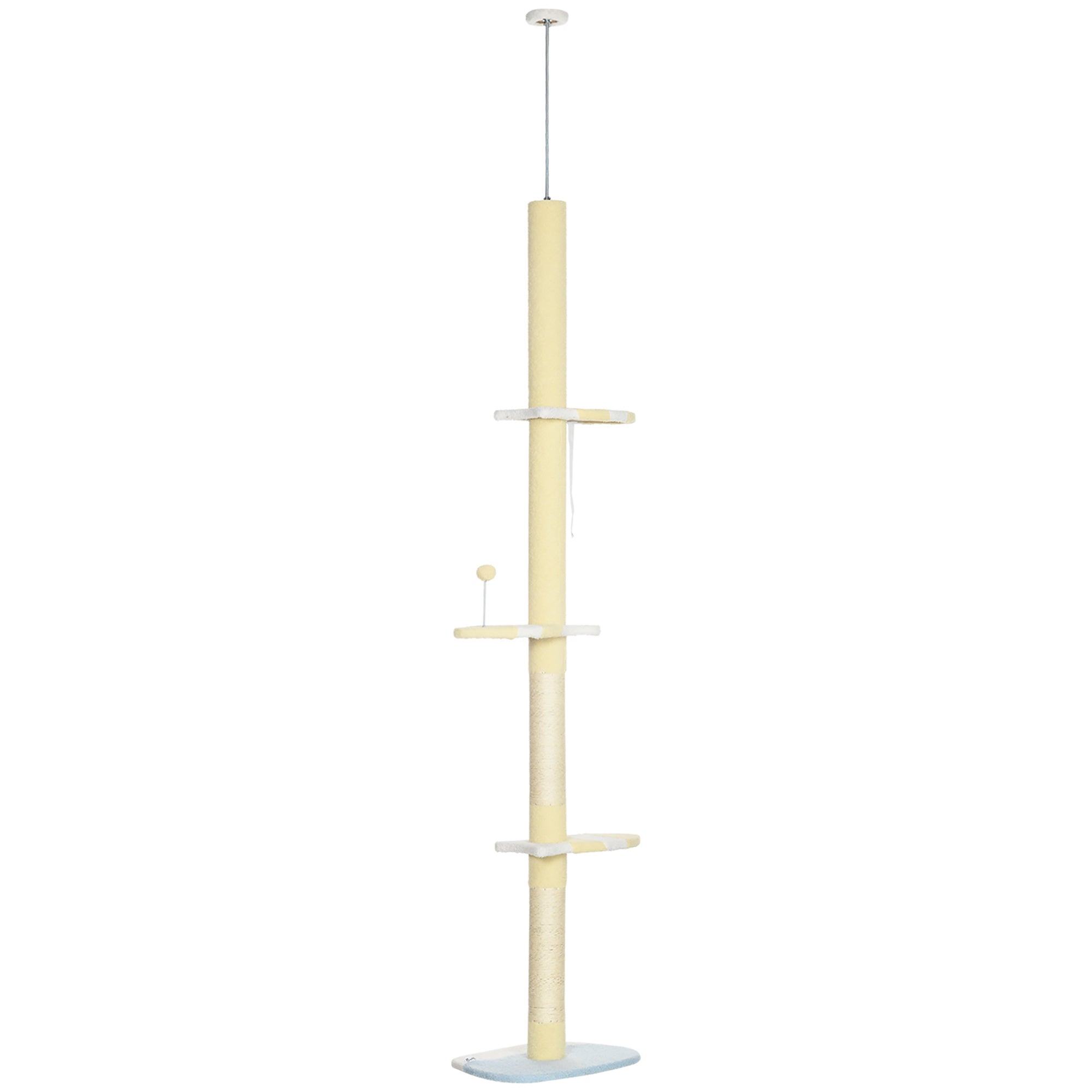 PawHut 260cm Adjustable Floor-To-Ceiling Cat Tree w/ Anti-Tipping Kit, Toy Ball - North Peak Garden Furniture