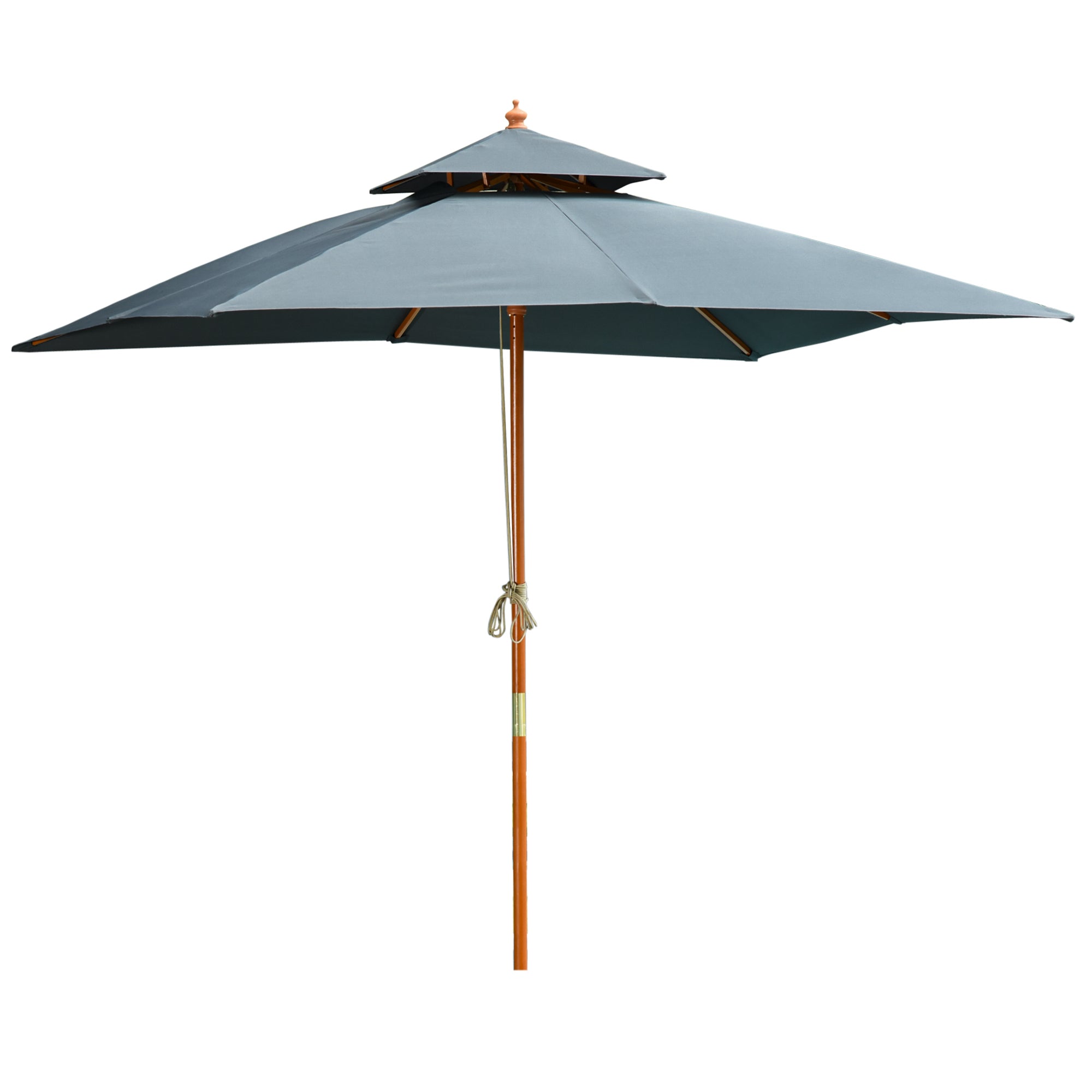 Outsunny 3 x 3 metre Patio Parasol Garden Umbrellas Sunshade Outdoor Wooden Parasol Canopy Double Tier, Dark Grey, BASE NOT INCLUDED - North Peak Garden Furniture